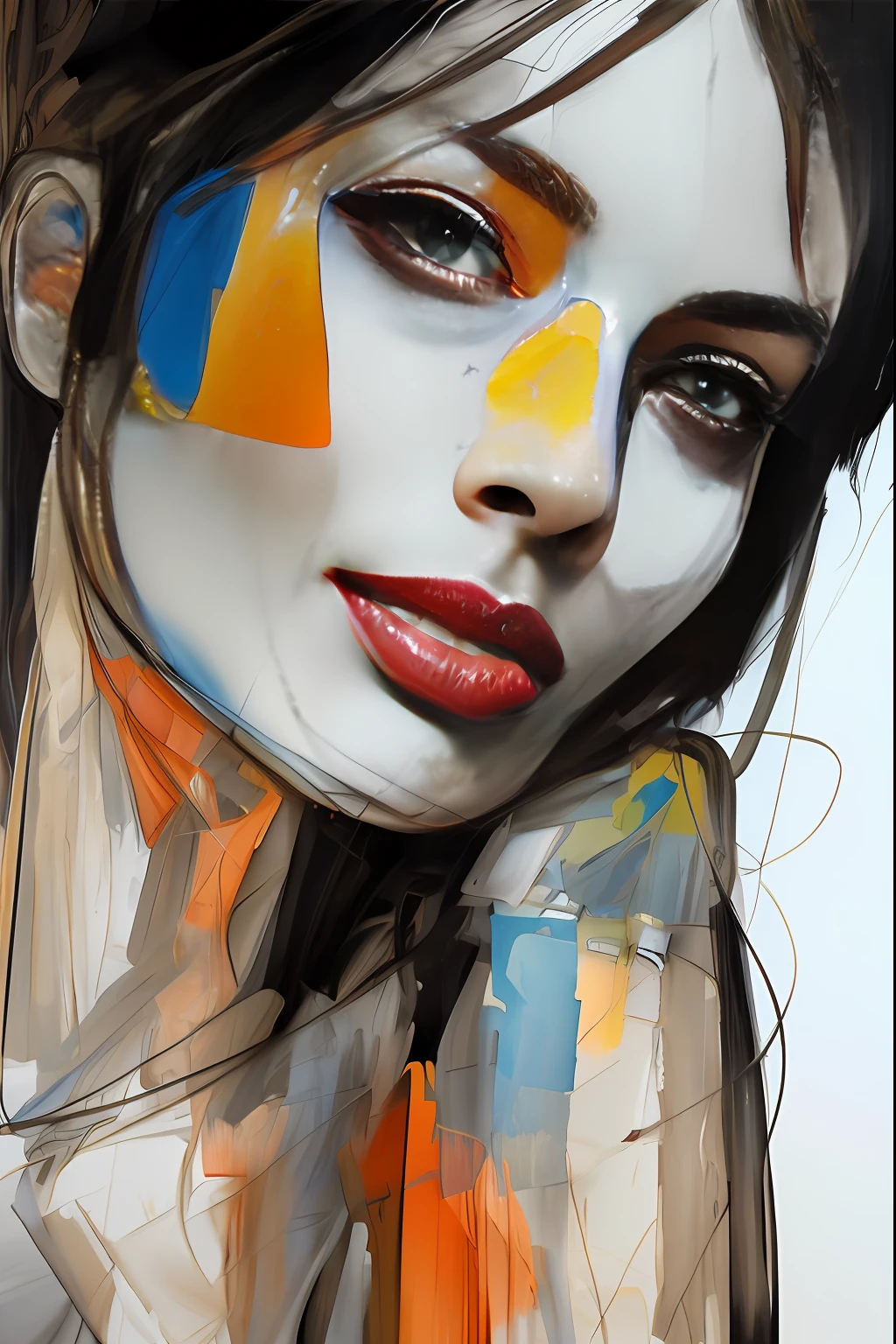pintura de uma mulher com um rosto colorido e cabelo, pintura bonita expressiva, Arte de Alessandro Pautasso, Arte bonita UHD 4K, Sandra Chevrier : : retrato, inspirado em Sandra Chevrier, bela arte digital, retrato bonito expressivo, Wadim Kashin. ultra realistic, arte digital impressionante, arte da pintura digital, pintura digital impressionante, retrato abstrato, obras de arte impressionantes