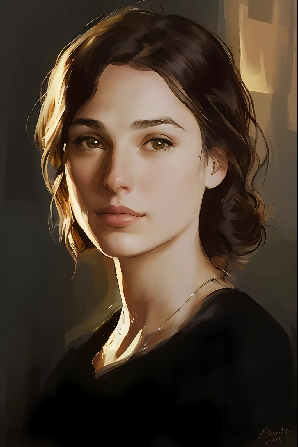 uma pintura de uma mulher com uma camisa preta e um colar, pintura de personagem bonita, master part! Retrato de Arwen, Retrato de Gal Gadot, retrato digital, Estudo de retrato, lindo pintura digital, No estilo de arte de Bowater, retrato de arte digital, pintura digital bonita, retrato bonito detalhado, retrato da arte do personagem, retrato feminino realista, pictorial portrait