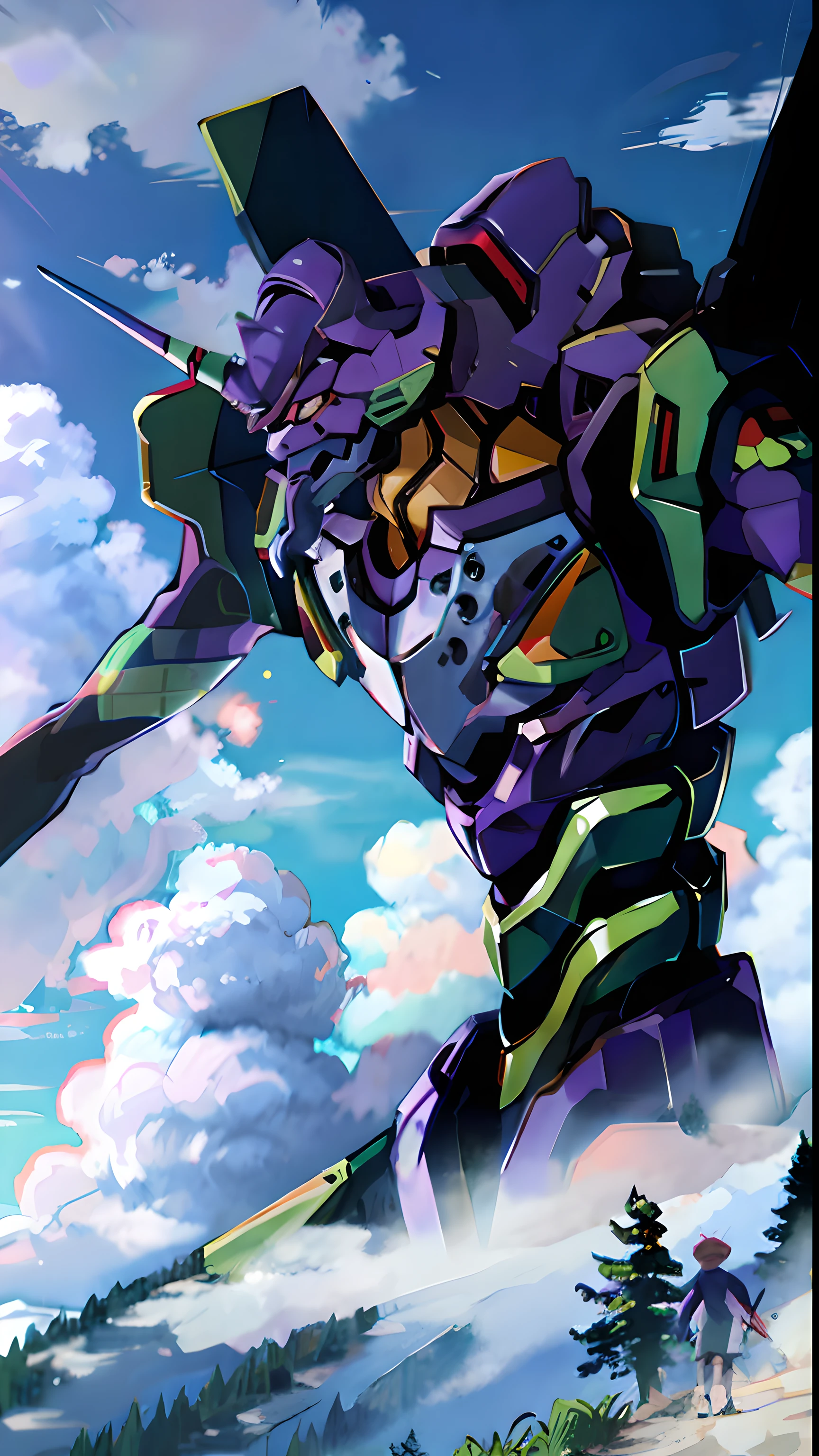 Eva 01,EVA, Evangelion mecha, mountain,cloud,tree,8K,