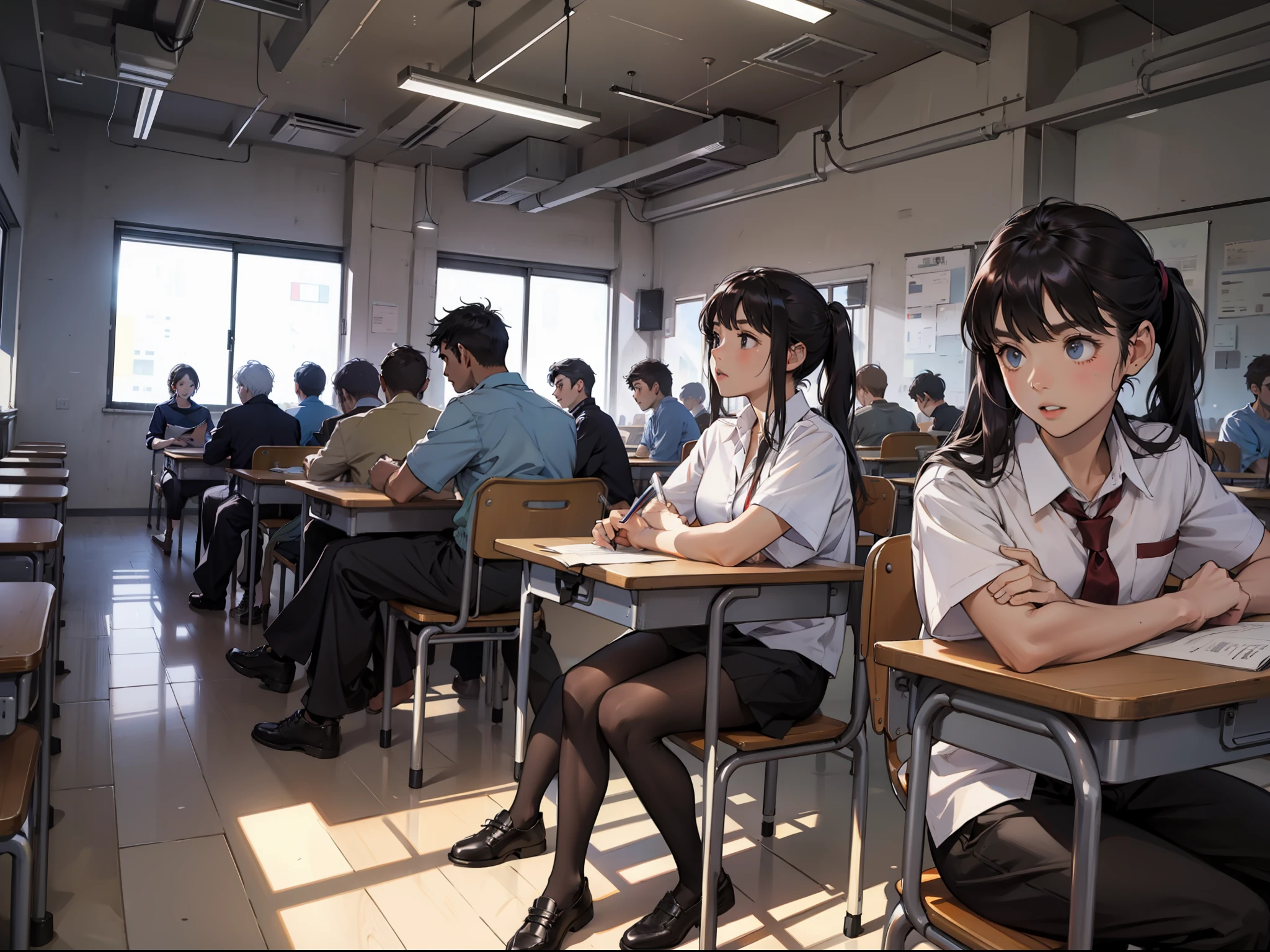 Students sit neatly in their seats in the classroom