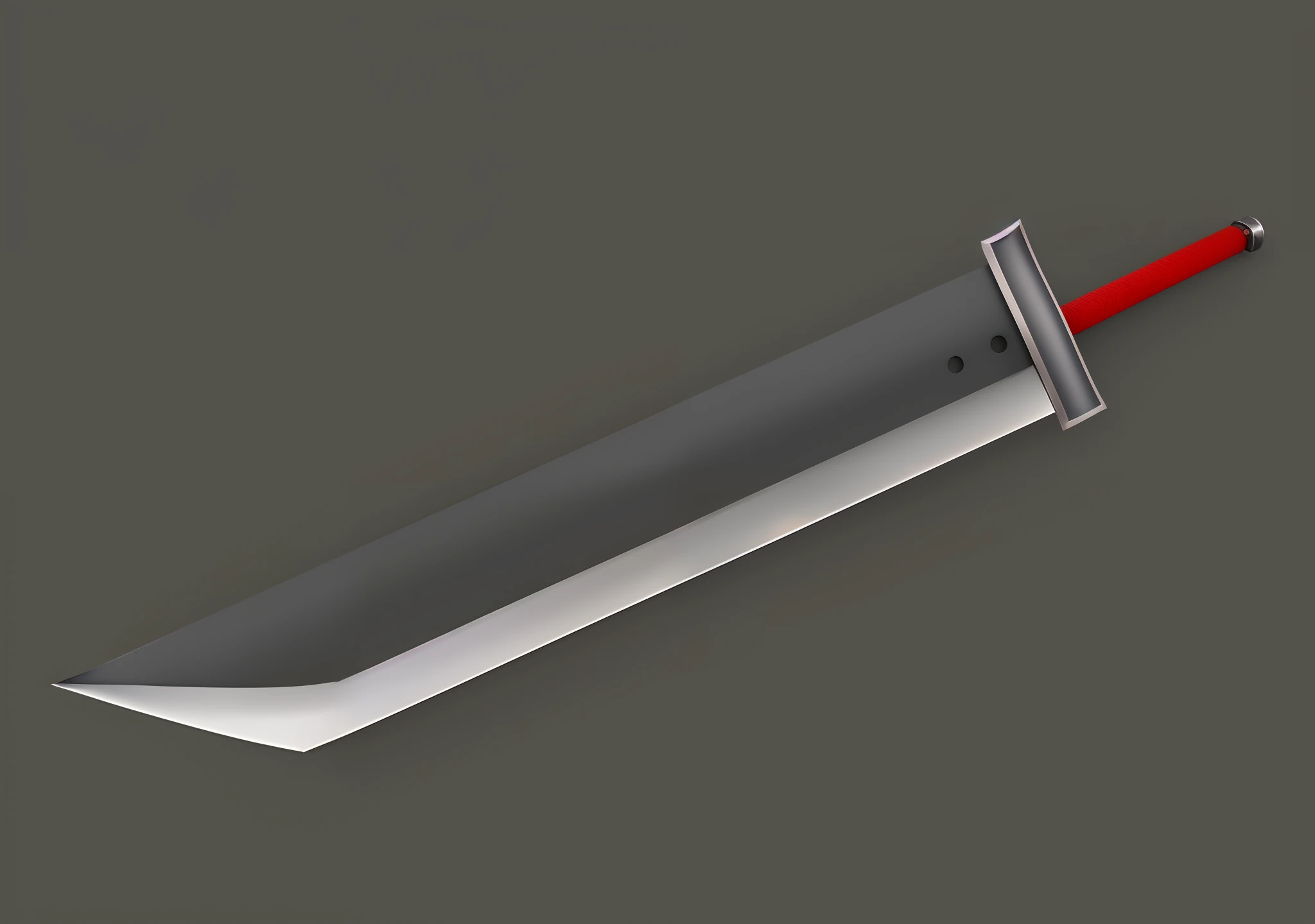 There is a sword with a red handle on a gray background, Buster Sword, lame raytracing, Big sword, Science fiction sword, Great Sword, Sword design, Katana, Rendu net, Steel Sword, Huge sword, sword, Rendering RPG elements, RPG game element, Fantastic Sword, Jiang Sword