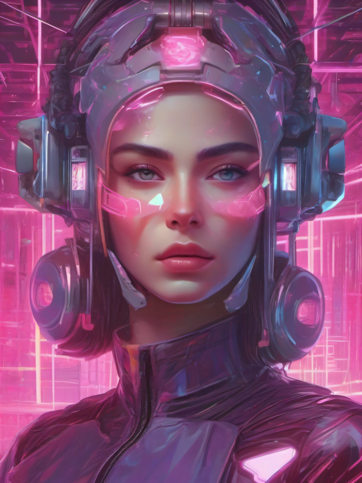 In this retro anime-style sci-fi scene, we witness a close up portrait of a cyberpunk girl, 
she's wearing a cyber mask and holding a inside car the backdrop is pink neon. 
The artist draws inspiration from Moebius and Bekinski to bring this fantastical scene to life., Broken Glass effect, no background, stunning, something that even doesn't exist, mythical being, energy, molecular, textures, iridescent and luminescent scales, breathtaking beauty, pure perfection, divine presence, unforgettable, impressive, breathtaking beauty, Volumetric light, auras, rays, vivid colors reflects