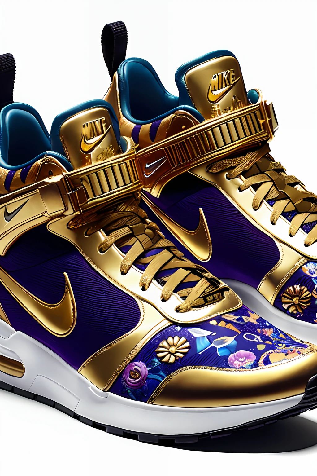 a stunning interpretation of nike shoe sneaker made of petals, advertsiement, solarpunk, highly detailed and intricate, golden ratio, very colorful, hypermaximalist, ornate, luxury, elite, good vibes, oil painting, cinematic, cgsociety, James jean, Brian froud, ross tran