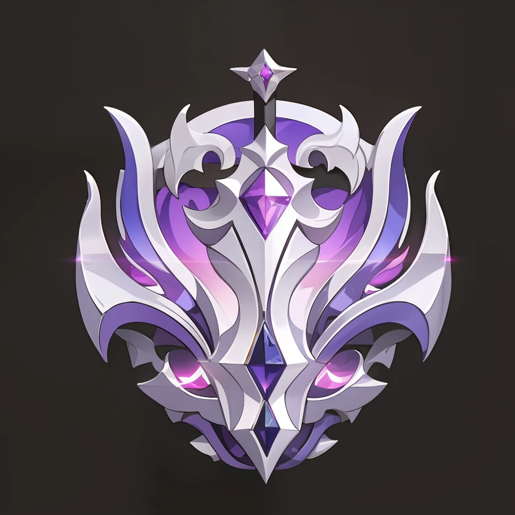 Badge props,Game item icons,tmasterpiece, (ultra-detailliert),White and purple color scheme,A long sword,Simple structure,Self-luminescence,Metallic pattern,Structurally sound,Metallic pattern,Set with purple gemstones,gameicon,PRG game project,Realistic icons,with black background,simplebackground,