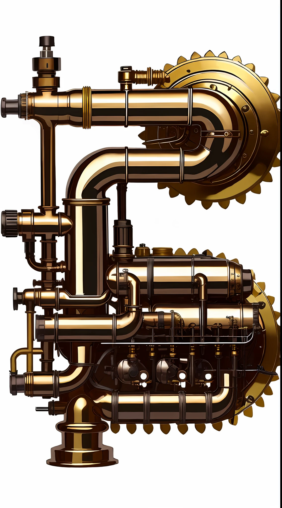 school bus、steampunc、from side view、brass、steel、Great photos of pipes、White background