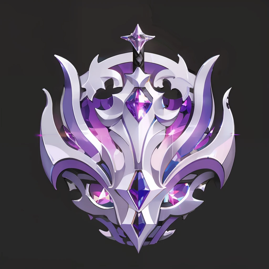 Badge props,Game item icons,Realisticstyle,tmasterpiece, (ultra - detailed),White and purple color scheme,A long sword,Simple structure,Glowing crystal,Metallic pattern,Structurally sound,Metallic pattern,Set with purple gemstones,gameicon,PRG game project,Realistic icons,with black background,simplebackground,