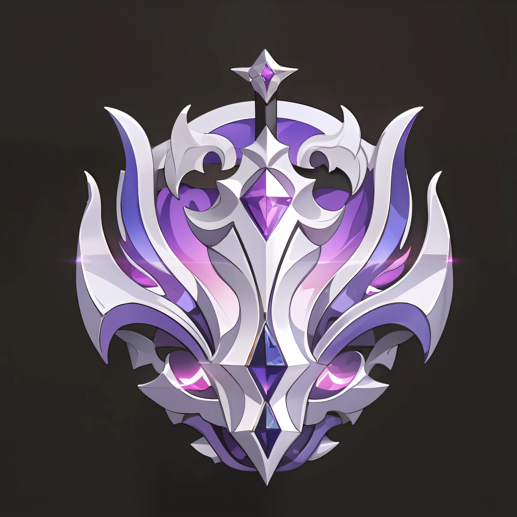 Badge props,Game item icons,tmasterpiece, (ultra-detailliert),White and purple color scheme,A long sword,Simple structure,Self-luminescence,Metallic pattern,Structurally sound,Metallic pattern,Set with purple gemstones,gameicon,PRG game project,Realistic icons,with black background,simplebackground,