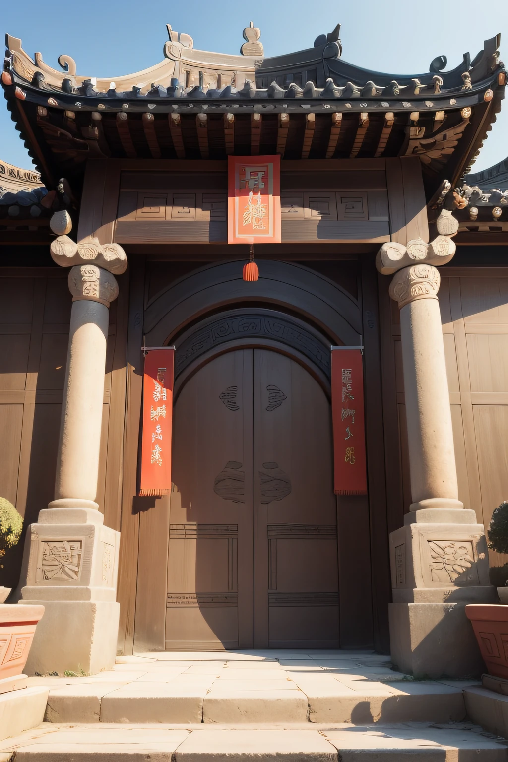 Close-up of the front of the gate of the ancient courtyard of the Tang Dynasty in China。