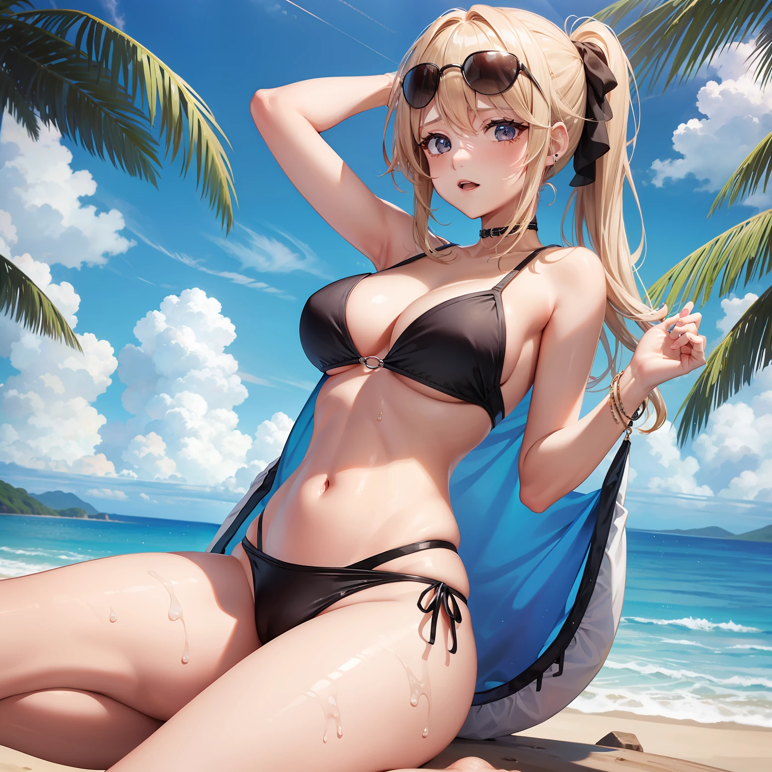 High-fork swimsuit leaky navel