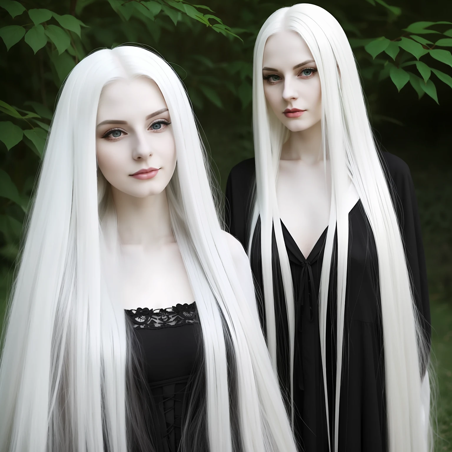 a woman with long white hair and a black dress, pale goth beauty, pale hair, with white long hair, with long white hair, intense white hair, extremely pale white skin, long straight silver hair, perfect white haired girl, white beautiful hair, her hair is white, white hair, long length slick white hair, long silver hair