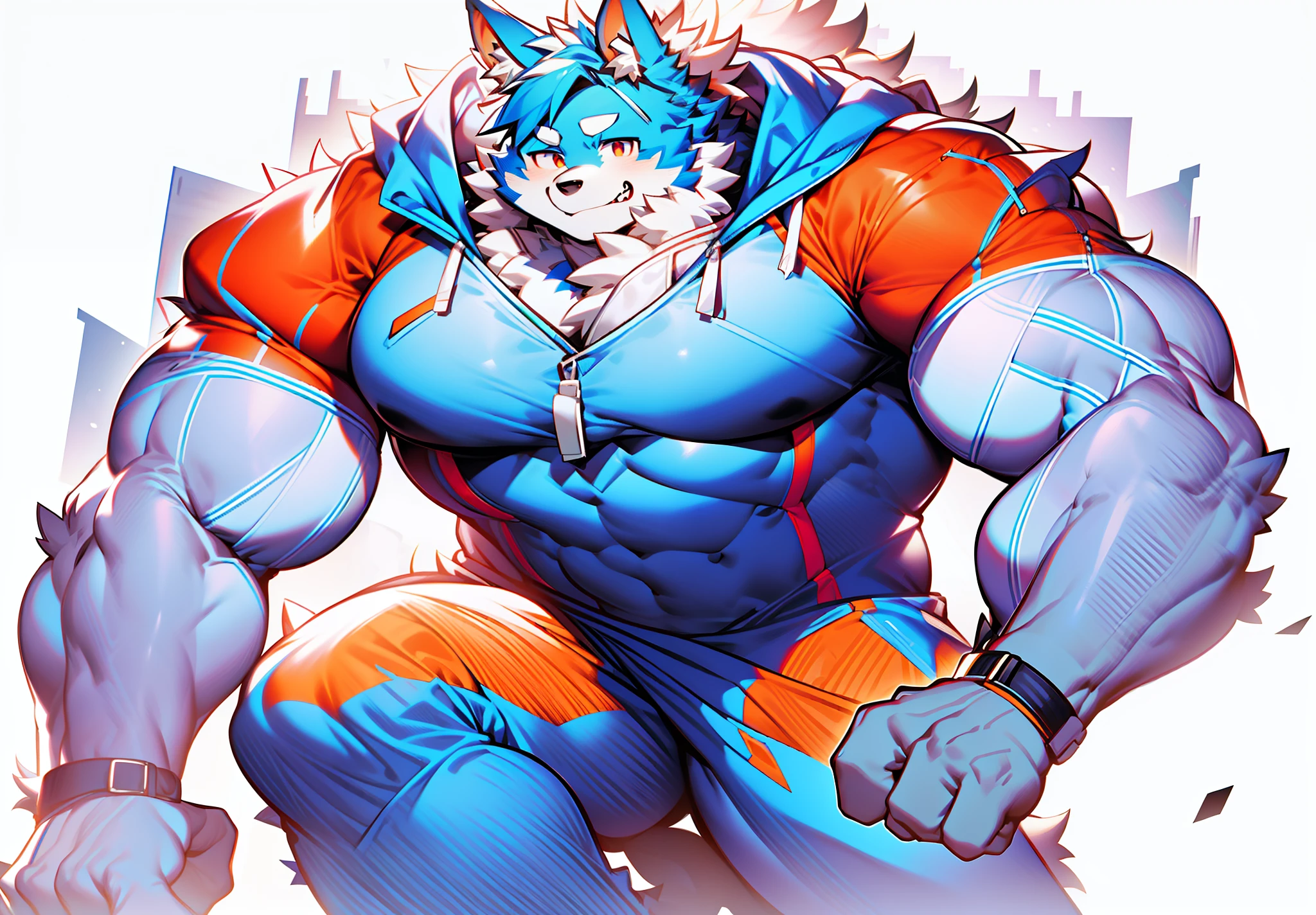coyote,Furry,Blue hair,musculature,Muscle men,nakeness,Strong,ultraclear,Has a large ,Collar,Black shorts,red pupils,Abs,Blue coat,The erection,Collar,Has a large ,der riese,tit,Solo,Stout arms,Storm jacket,Badge,Pronounced abs,Urban style,hold fists,Big ,frontage,Storm jacket,modern day