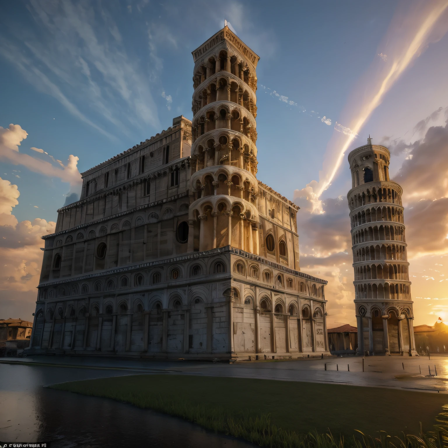 (masterpiece, ultra-high resolution:1.4) ,Cinematic, Hyper-detailed, insane details, Beautifully color graded, Unreal Engine, DOF, Super-Resolution, Megapixel, Anti-Aliasing, FKAA, TXAA, RTX, SSAO, Post Processing, Post Production, Tone Mapping, CGI, VFX, SFX, Insanely detailed and intricate, Hyper maximalist, Hyper realistic, Volumetric, Photorealistic, ultra photoreal, ultra-detailed, intricate details, 8K, Super detailed, Full color, Volumetric lightning, HDR, Realistic, Unreal Engine, 16K, Octane render, ( abandoned leaning pisa tower), ( crumbling leaning pisa tower), (best quality, masterpiece),( dark sky, heavy rain, abandoned leaning pisa tower, low water level stagnant water, ), realistic background, crumbling, decrepit