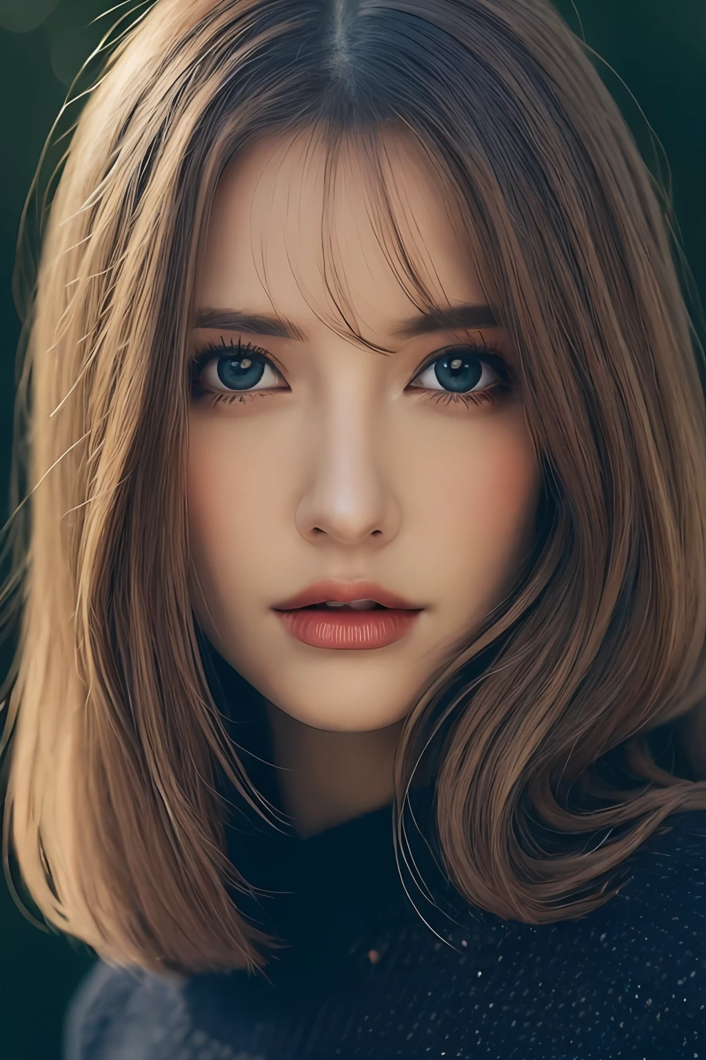 1girll,Mysterious eye close-up,cabelos preto e longos,Sweaters,mesmerizing eyes,A detailed eye,Look up,(Bust)