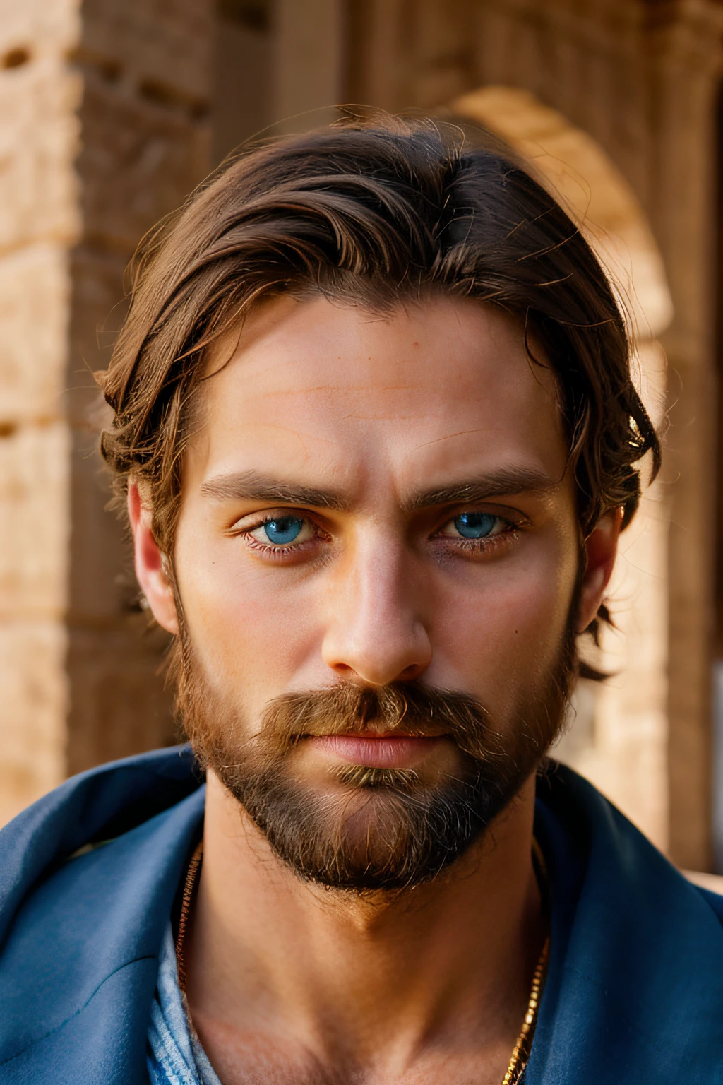ancient rich and famous man with the blue eyes, hyper-realistic photo, 8k, stoic, Ancient Greece, wise, 30 years old