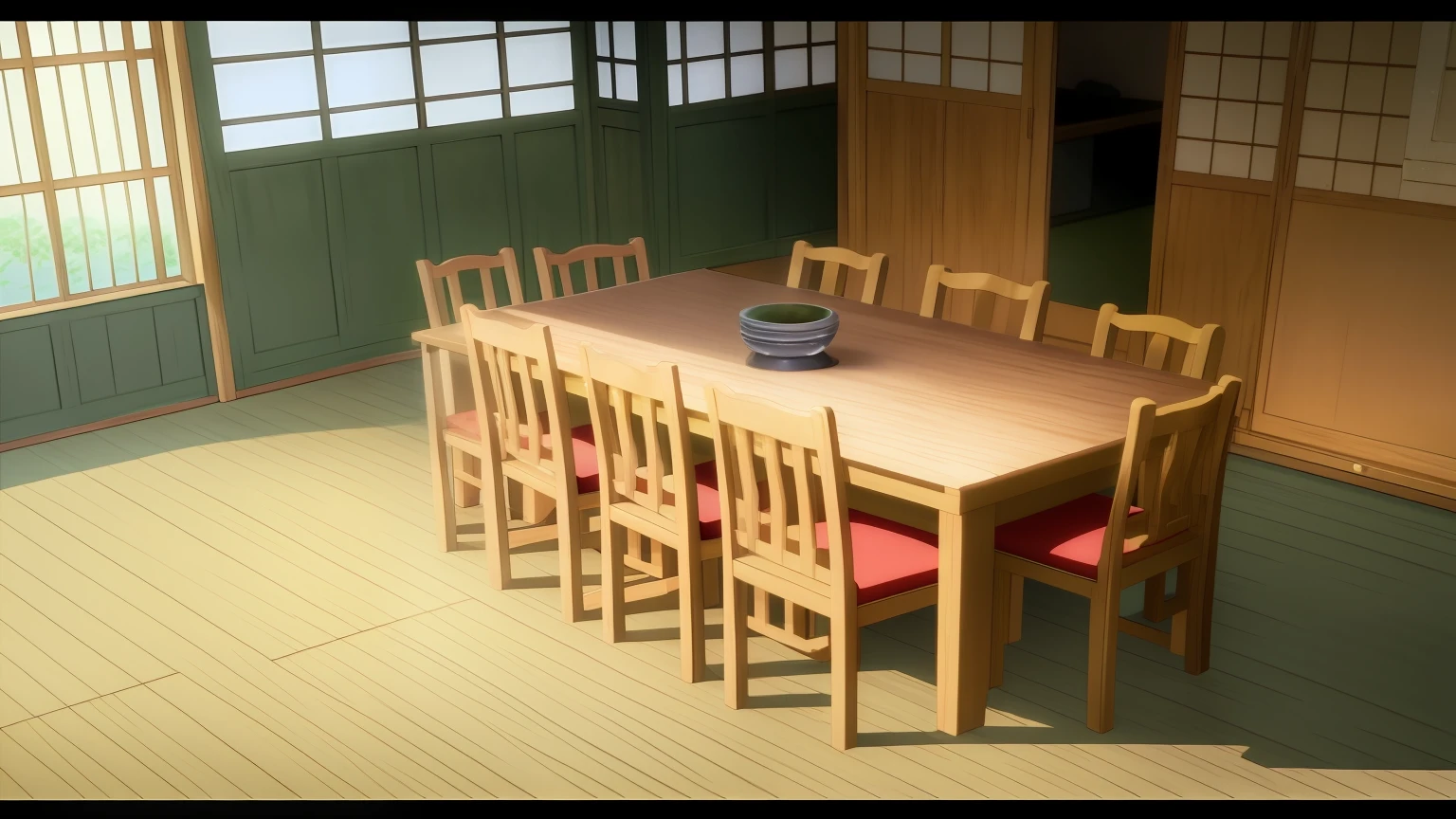 Anime scene where a family eats in a Japanese kitchen, style in ghibli anime style, Miyazaki movie scene, Miyazaki style, ghibli studio anime style, style in ghibli anime, cinematic studio ghibli still, incredible miyazaki, anime movie screenshot, ghibli screenshot, Miyazaki's animation style, studio ghibli anime screenshot