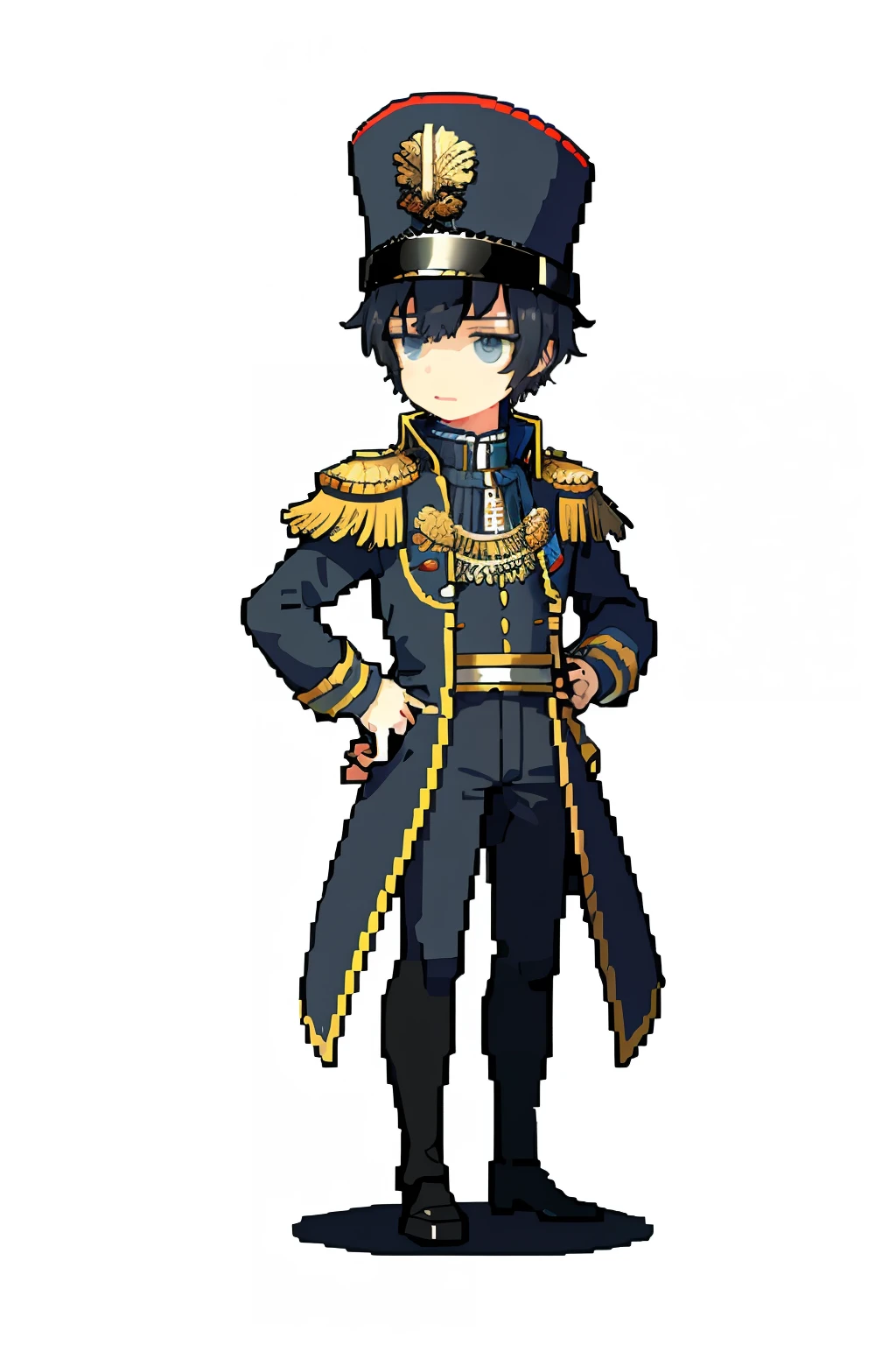 pixel, pixel art, 1boy, Napoleon Bonaparte, black short hair, bicorne hat, French general, short