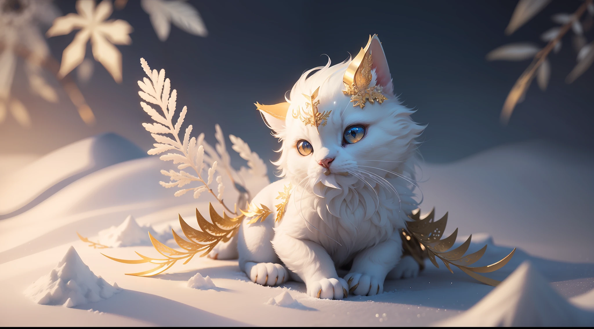Snowflake、golden colored、white colors、Blue、Yu-hsien、solemnity、Fantastical、Fantastic、Ethereal、Photorealism Based Details Widget 1.3, Ultra-detailed depiction、Cinematic shots with HDR effect、Vignette and center screen、Generate in automatic mode