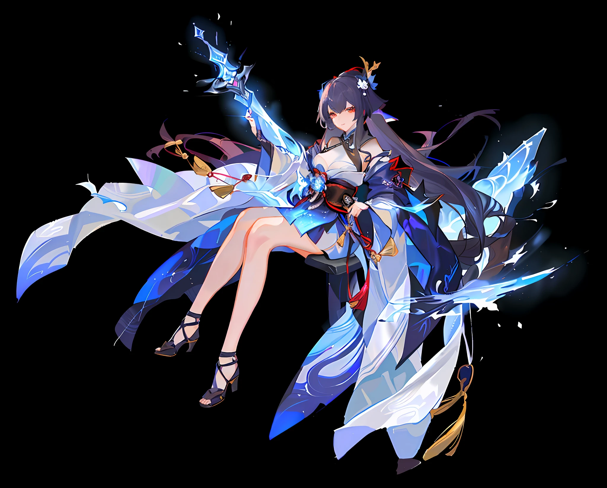 anime girl with a sword and a blue dress, Onmyoji detailed art, Ayaka Genshin impact, Keqing from Genshin Impact, Genshin impact's character, full-body xianxia, zhongli from genshin impact, onmyoji, Beautiful celestial mage, ayaka game genshin impact, 《azur lane》role, onmyoji portrait((Masterpiece, Best quality)), (1girll),((Mature female)), light pink colored hair, Halo, horn, ((Office Lady )),bangs,Middle breast,(Busty),Slim,Smile, [Wide hips],Office,standing, Understood \(Blue Archive\),