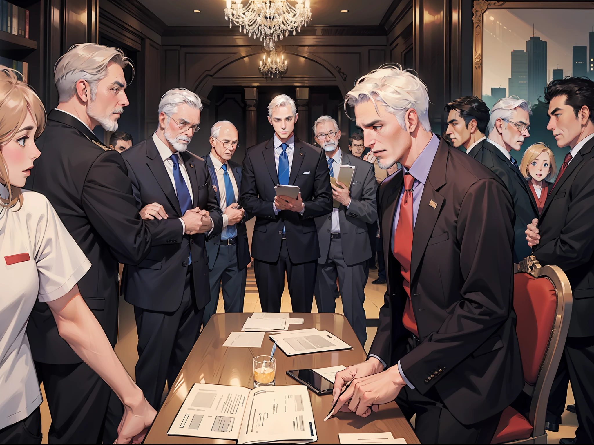 Middle-aged people in the national government meet to discuss issues