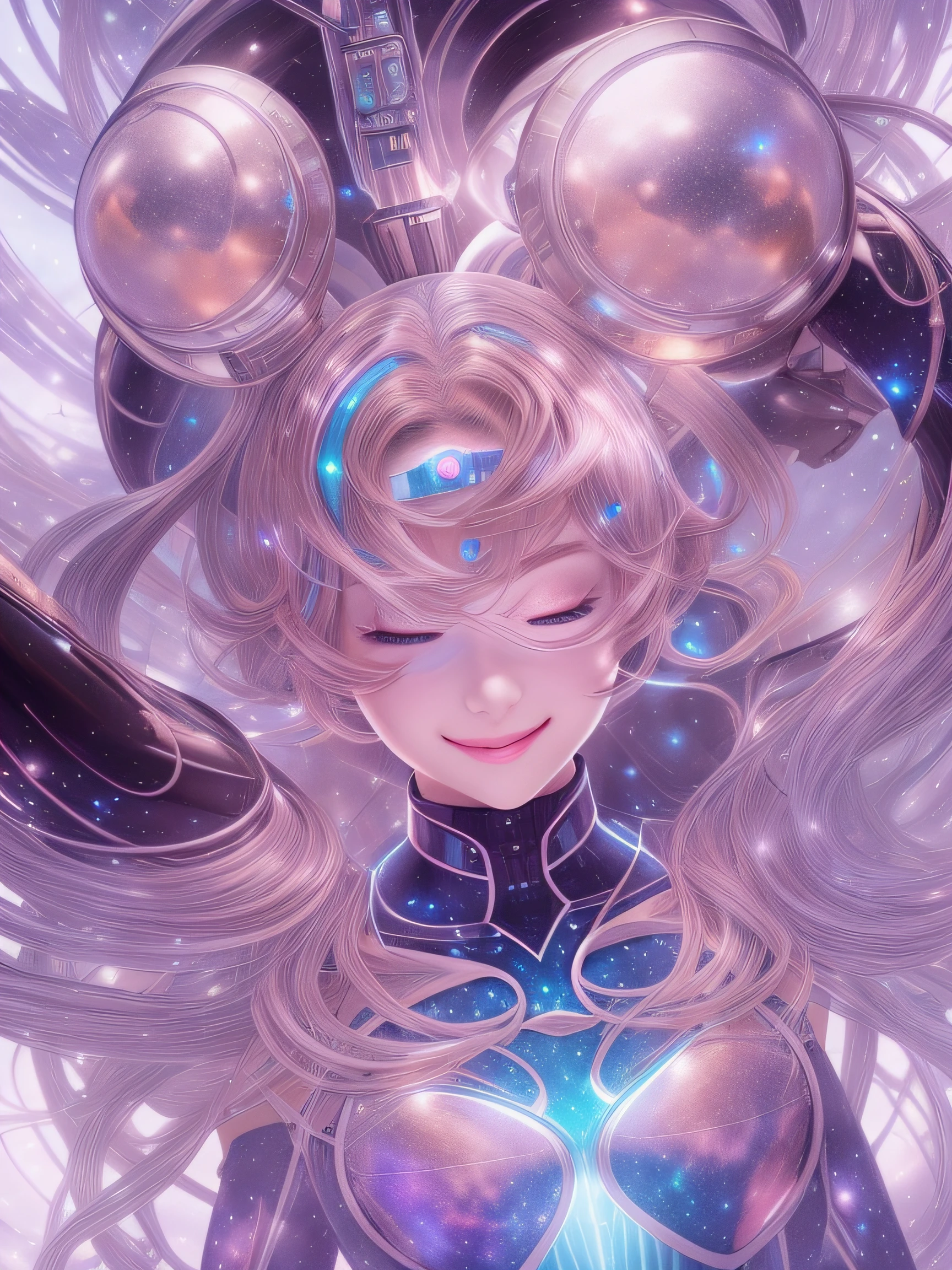1girl in, A futuristic, Hyper-Realism, Verism,(Masterpiece Portrait Beautiful Girl Galaxy Goddess)、(gleaming skin)、Unevenness of the skin、nffsw、smil、shiny floating weightless hair、Clean face、A detailed face、(FULL BODYSHOT:1.8)、perfectly proportions、Quite winding、smil、radiant eyes、hovering、Grab the universe、etheric、hallucination、powerful legs、creation、top-quality、2050、8K、nffsw、lut、Accretion disc、nebulas、supernova、Blue World、