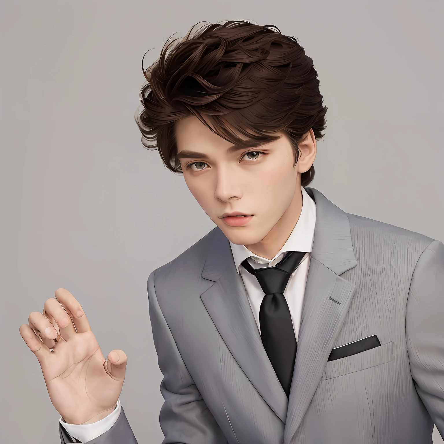 (tmasterpiece,best qualtiy:1.2),cowboy lens,独奏,malefocus,1boy,,knot,formal,jaket,collared shir,black necktie,Black pantsuit
