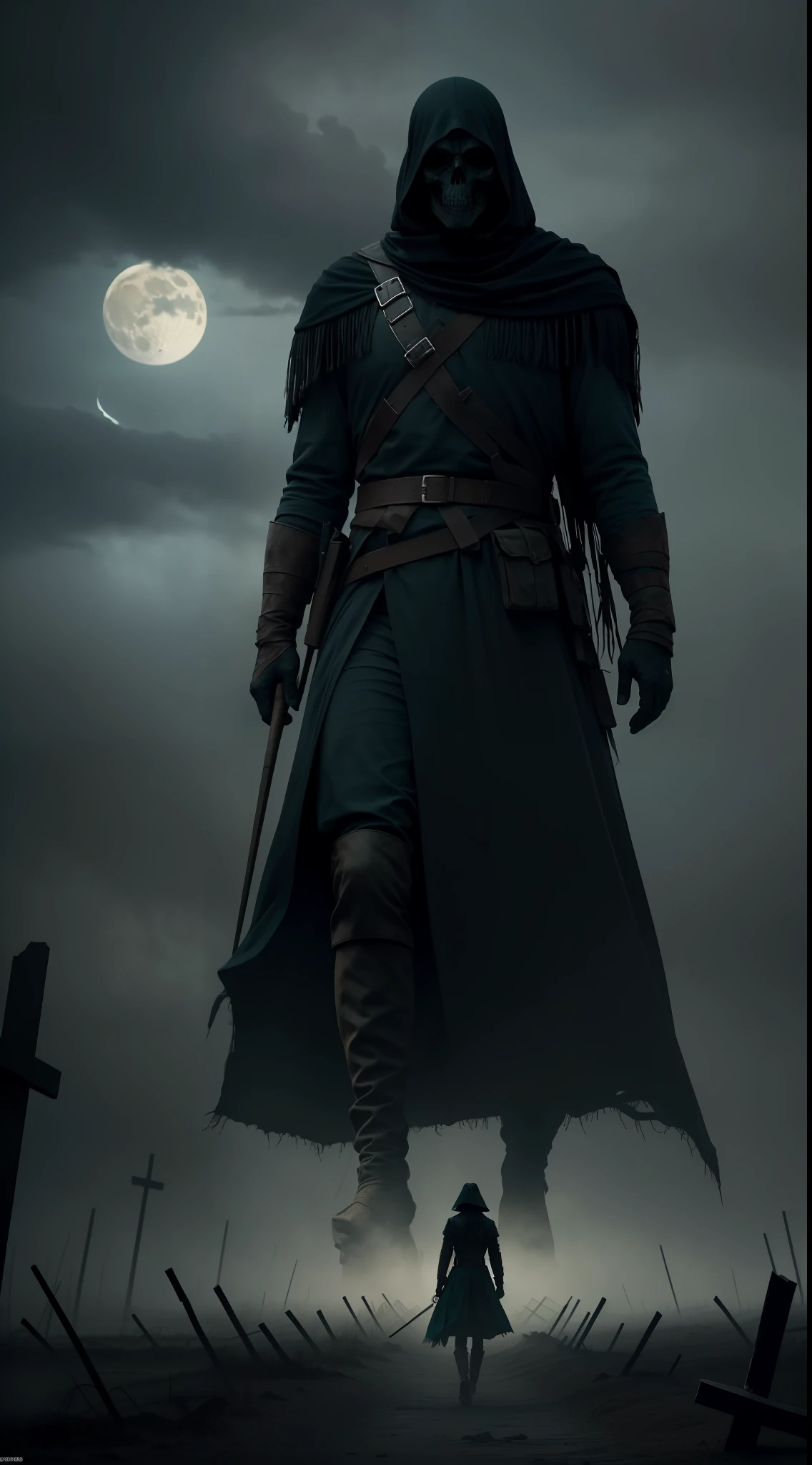 blend, medium shot, bokeh, (hdr:1.4), high contrast, (cinematic, teal and orange:0.85), (muted colors, dim colors, soothing tones:1.3), low saturation,In a realm shrouded in eternal twilight, a hauntingly surreal scene unfolds. An army of 100,000 soldiers, battle-hardened and weary, stands tall amidst a desolate landscape of blood-soaked earth and scattered bones. The weight of their collective presence is suffocating, their expressions a tapestry of pain and sorrow etched into their faces.
Leading this formidable army is a colossal man, a towering figure with an aura of somber determination. His presence instills both fear and awe, as he is a living embodiment of relentless power and unyielding purpose.
The sky above churns in a deep, foreboding red, mirroring the bloodshed below. The moon, a haunting specter, takes the form of a skull with fiery eyes, casting an eerie glow upon the scene. Its macabre stare seems to pierce the very souls of those unfortunate enough to witness this dread tableau.
Amidst the grim landscape, the only signs of life are the ravens, dark and ominous, feasting upon the corpses strewn across the battlefield. Their shadowy forms flit through the air like harbingers of death, weaving an ominous dance among the fallen.
The scene is masterfully captured in a medium shot, drawing viewers into the heart of the desolation. The use of bokeh adds an ethereal quality to the atmosphere, blurring the edges of the macabre scene, creating an almost dreamlike vision of horror and despair.
An HDR blend intensifies the contrast, highlighting the stark duality of the situation - beauty and horror coexisting in a delicate balance. The cinematic teal and orange color grading imbues the scene with an otherworldly quality, making it feel like a haunting vision from another realm.
The muted and dim colors, along with soothing tones, lend an air of melancholy to the scene, allowing viewers to empathize with the soldiers' plight and their harrowing journey.