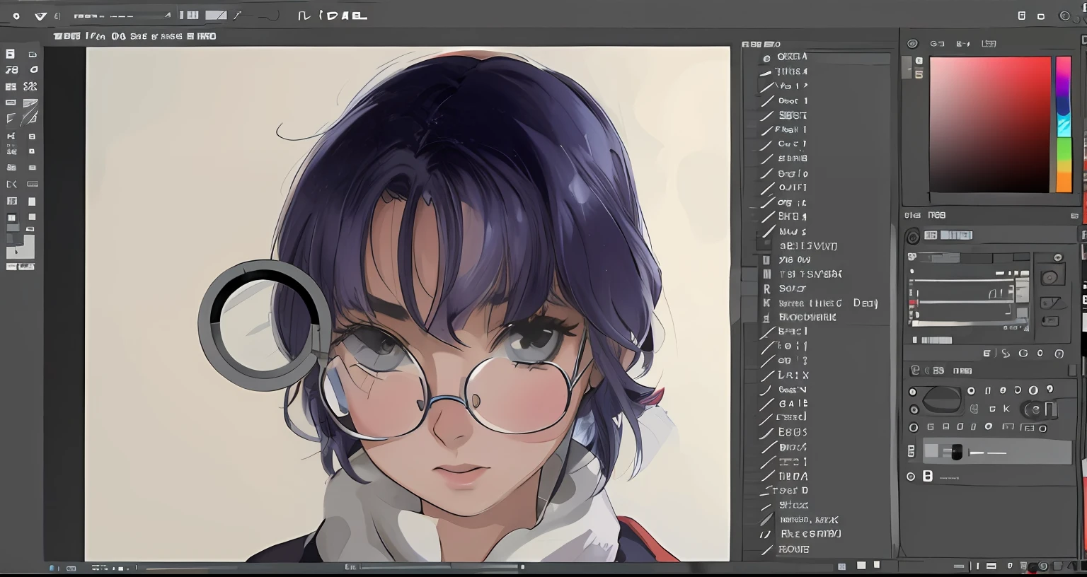 Close-up of a girl with a pair of glasses on her face, Anime style mixed with Fujifilm, Retouch in Photoshop,