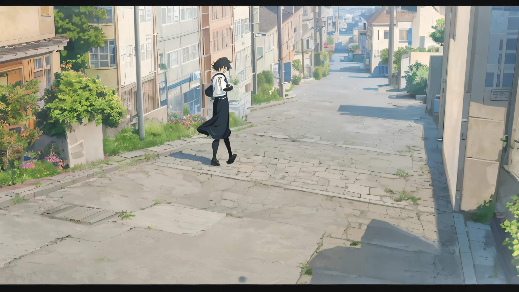 There is a picture of a woman walking down the street, in the style of makoto shinkai, ( ( Makoto Shinkai ) ), Makoto Shinkai's style, Makoto Shinkai. —h 2160, makoto shinkai movie, Makoto Shinkai!, Makoto Shinkai!!, By Makoto Shinkai, By Makoto Shinkai