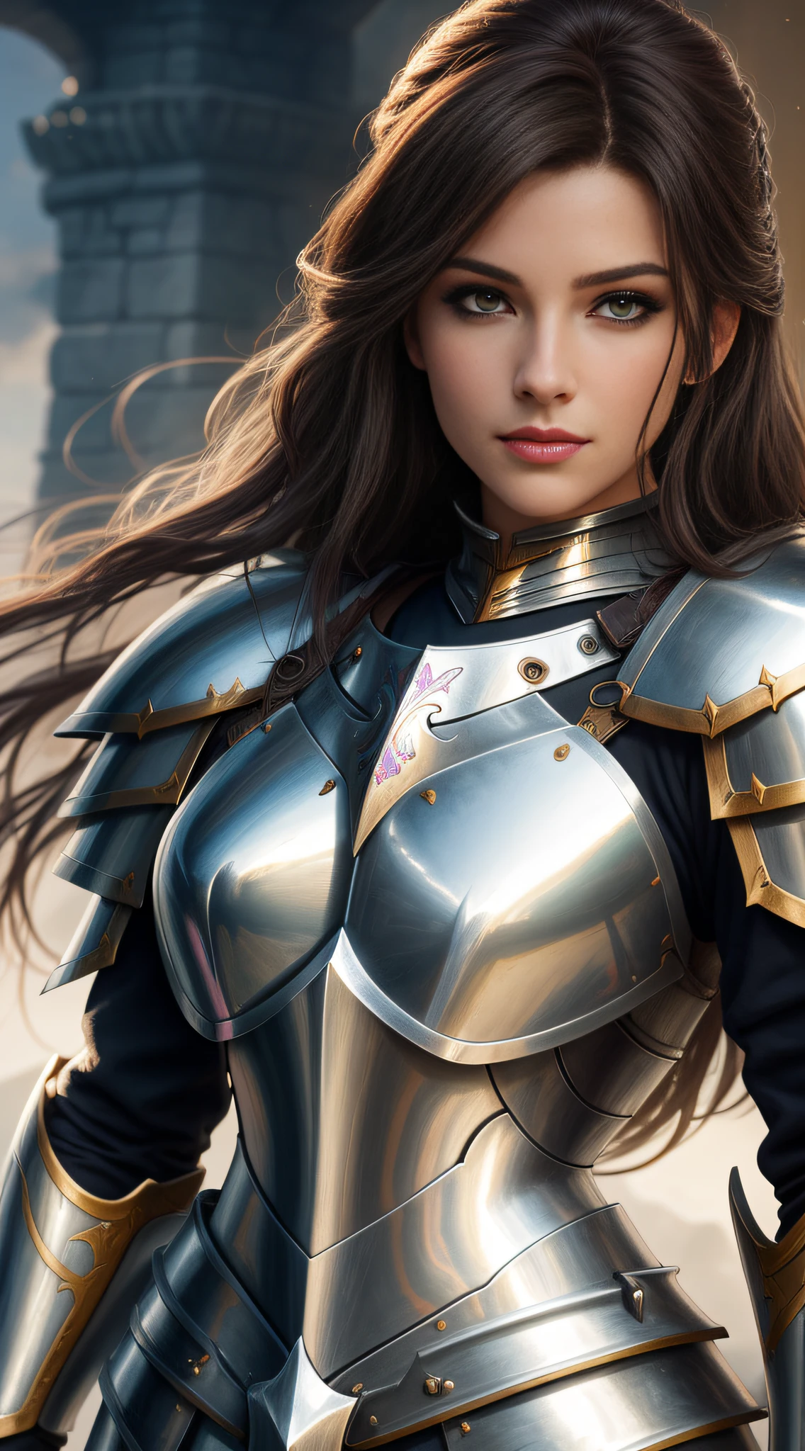 a woman in a suit of armor,With a sword and a sword in his hand, beautiful female knight, of a beautiful female knight, beautiful female warrior, gorgeous female paladin, a beautiful woman warrior, Armor Girl, fantasy paladin woman, Fantasy Woman, Beautiful armor, girl in knight armor, Art germ. High detail, a fantasy warrior, Epic fantasy art style HD