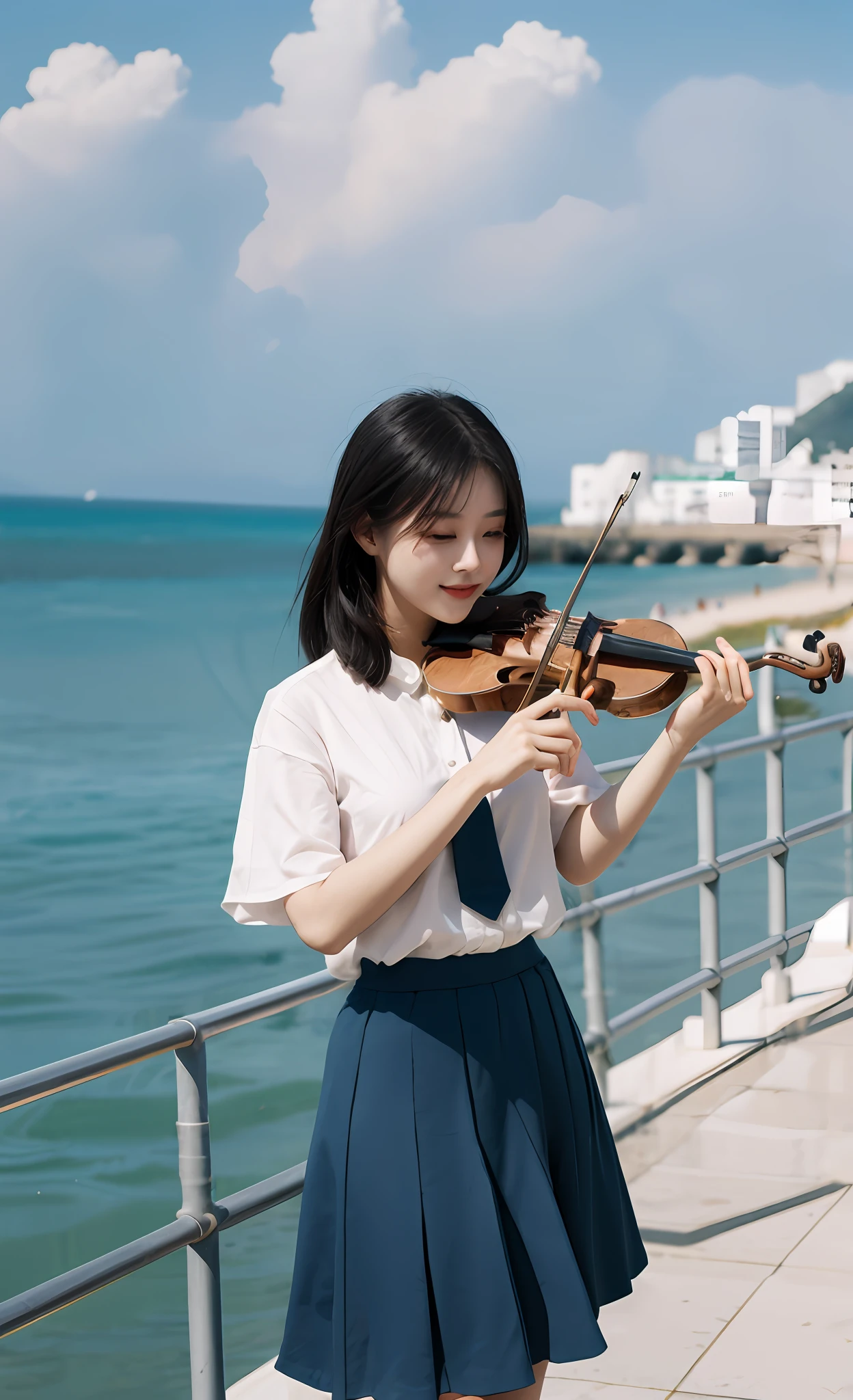 A woman who is,and the sun was shining brightly,Film feel,Overlooking,High-tech background, 清晰的线条, Ultra-high resolution
