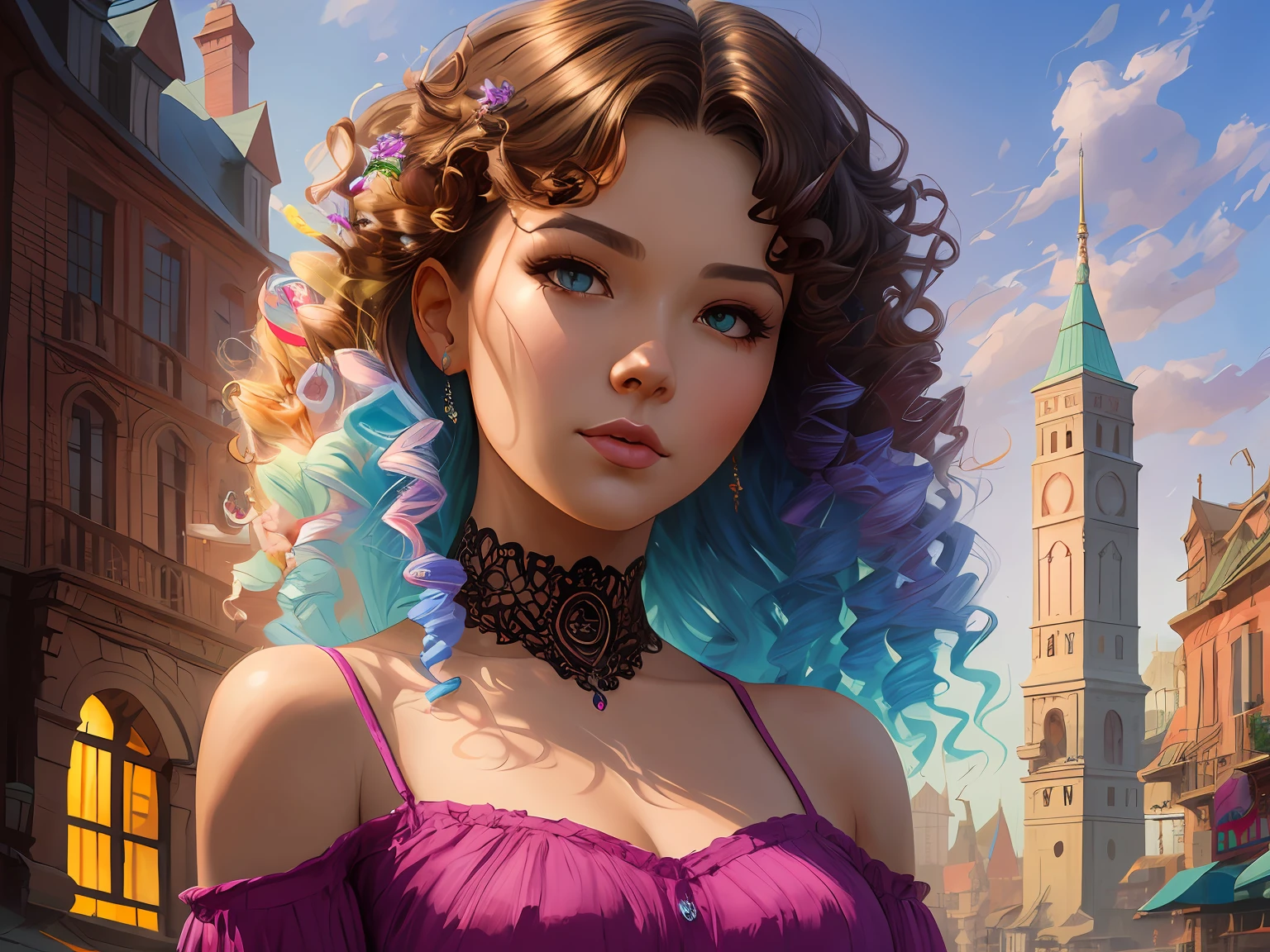 a girl with colorful  cat face, unruly curly hair Acrylic art by Artgerm, Gediminas Pranckevicius, Andrew atroshenko, Nick Gan, Lisa Buijteweg, Toraji, trending on Artstation, intricate, highly detailed, crispy quality, dynamic lighting, hyperdetailed and realistic. --auto --s2