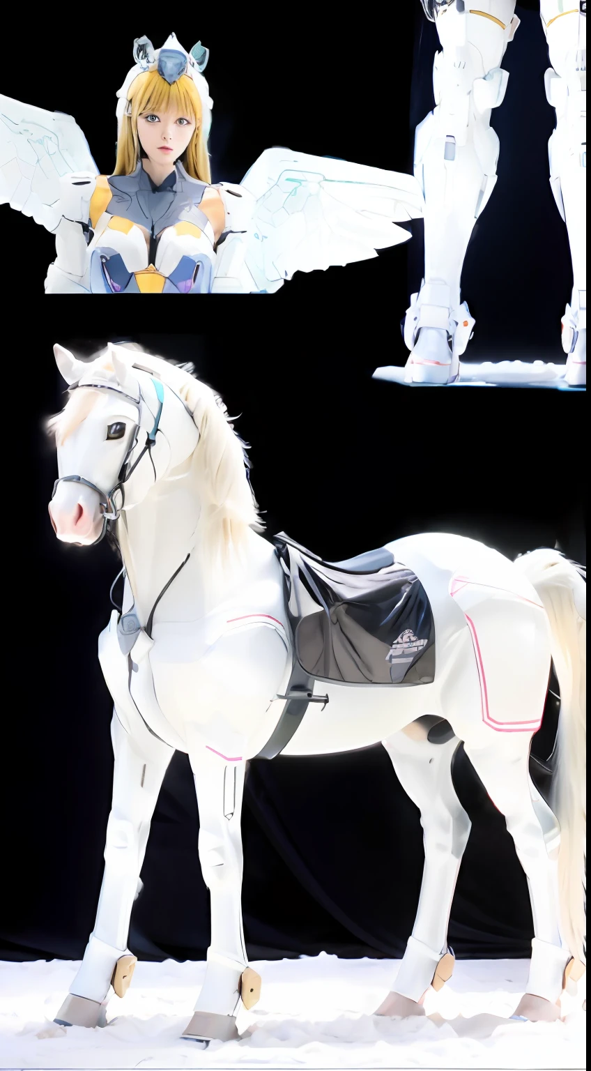 A female centaur,She is famous in the multiverse,She is both a female centaur, half human, half horse, half horse,It is also a female Yingzhao。She blends both images,The first is the head of a horse/neck/Shoulder these parts,After feminization,The upper body transforms into a beautiful female human,Female, half-centaur, half-human, half-horse, half-human,The second is the waist of the horse/hason/gluteal/Legs feminine,Female half-horse with beautiful woman's,Chimer,It's like a female human wearing a half-horse-like costume and making a seamless chimera,This chimerization is based on powerful futuristic technology。The ultra-wide-angle lens captures the image of her sleek and ethereal wings charging and leaping on the ionosphere。Her front half is distinctly feminine,Tall sexy body,Has K cup teardrop-shaped giant tit chest,It has a small man's waist butterfly spanning long legs,The half-horse part of the hind body,Embedded interface in the front half of the body hip position。The horse-shaped, half-horse torso form of her back body is completely female and humanized。A sexy bent dog-style shaped ribcage embedded in the lower back position of the beautiful woman's body from the upper end of the sternum/lower back/Ventral transverse。Then there are the sexy beauty's upright hips,Her entire body has been completely feminized,Including the half-horse part。Mechanized armor covers the legs with knee-shaped anti-joints and feet,And these parts are highly anthropomorphic,This makes her legs graceful and slender,Her four horse legs exploded in length proportions and was slender and toned,Under the legs are skinny white feet dressed in Skyscraper Heels,Use Midjourney's advanced stroke tools and color palettes, as well as texture packs, model packs, and texture tools,Concentration,Femaleize all parts of her original equine physiologic appearance,And give these parts an ergonomic appearance,Fine treatment of the thoracic and abdominal cavity of the posterior body,As well as hips and