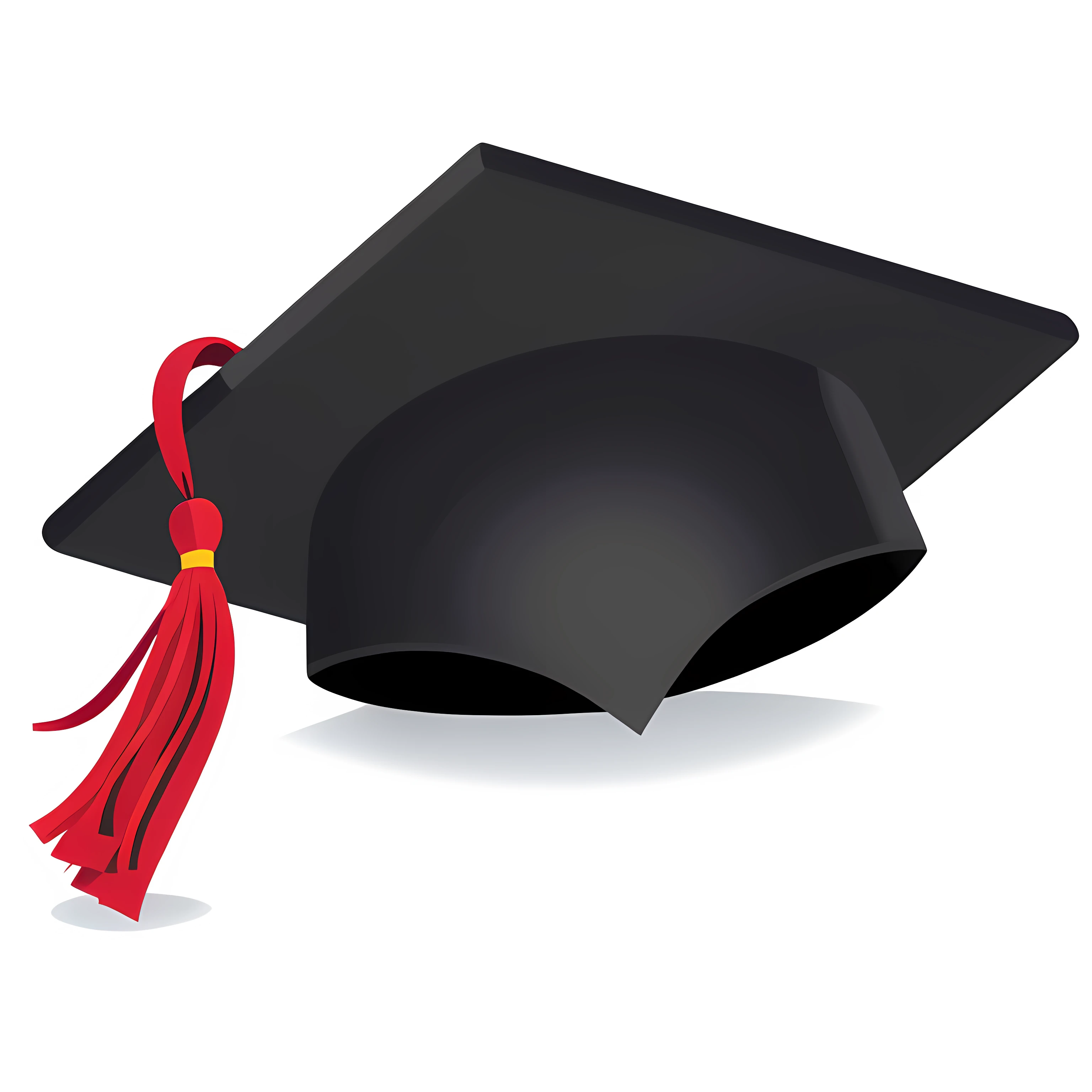 a black graduation cap with a red tassel on top