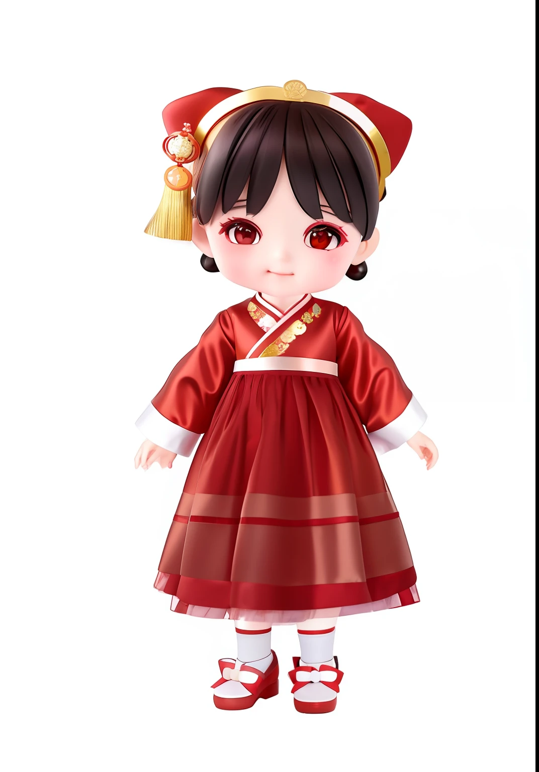 Cartoon girl in red dress,Wearing a bow and glasses, Chinese girl, inspired by Takehisa Yumeji, Palace , A girl in Hanfu, merged character, an animated character, Chinese costume, small girl, inspired by Lü Ji, full body character, Chinese dress, full body single character, character is standing, Wearing a red cheongsam