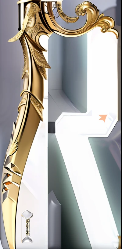 There's a golden doorknob with a bird on it, mostra uma perna, Golden art nouveau sickle blade, Lance realista, pernas grossas de warframe, Artefato JPEG pesado desfocado, espada, Espada dourada, pernas grossas e lisas da estrutura de guerra, Espada de Ouro, bico de ouro brilhante longo e espesso, Plated arm, espada enorme, Banner, ampliado, picareta