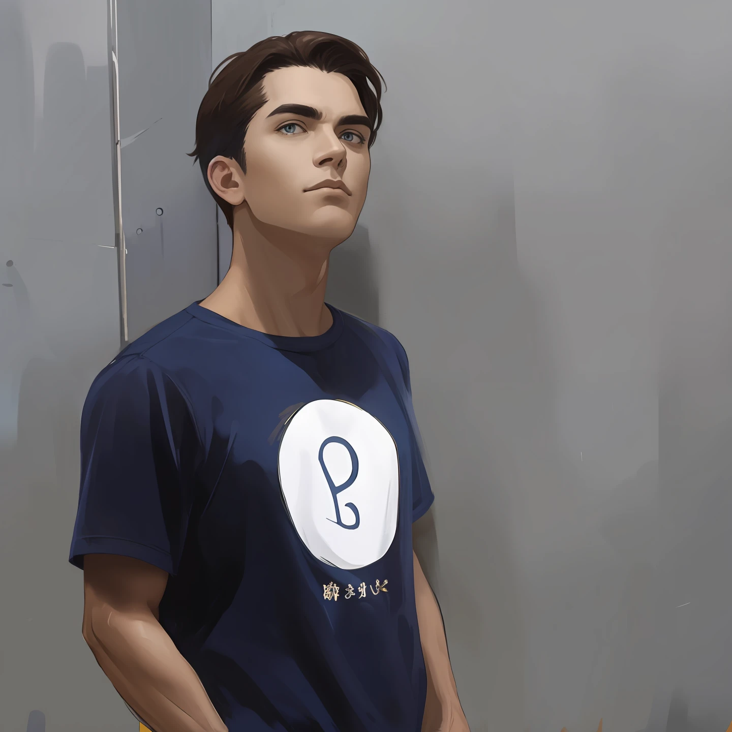 masterpiece, best quality, realistic, 1man, male focus, mature, tall muscular, handsome, [thick eyebrows], portrait, extremely detailed face, brown hair, (short hair), casual clothes, blue sky