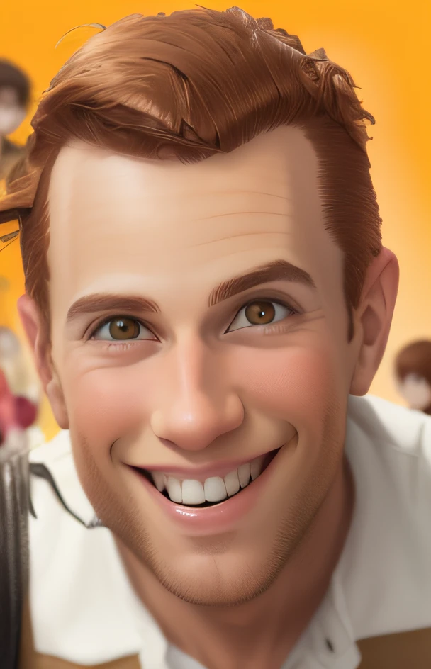 cartoon man with brown hair combed back, smiling