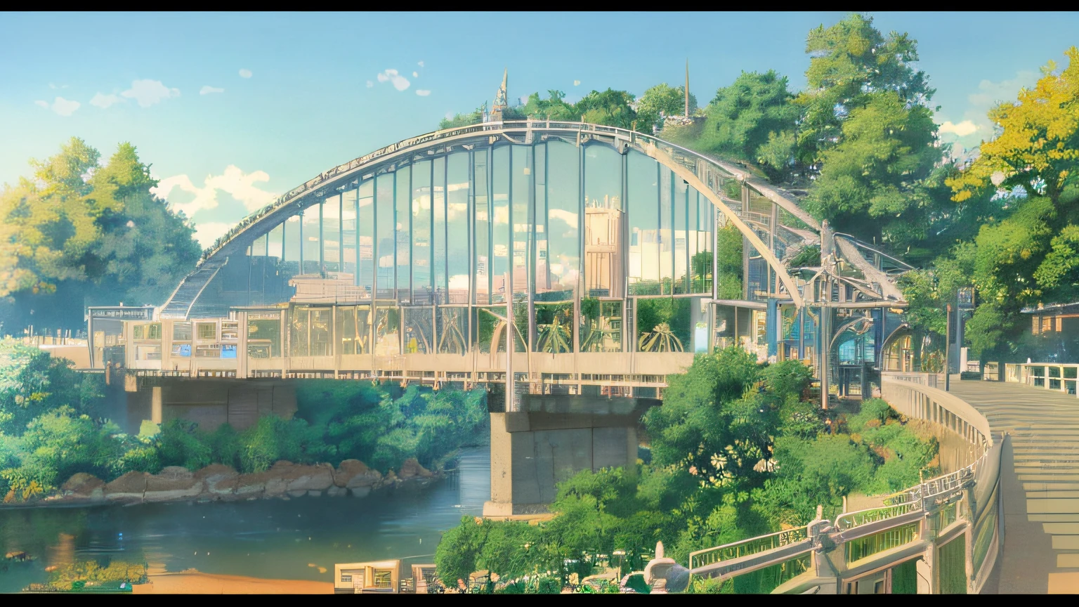 （tmasterpiece，best qualtiy）， intricately details， 8k， artstation， the wallpaper， offcial art， splashart， tack sharp focus， There are several people on the bridge in the anime world, ( ( Makoto Shinkai ) ), makoto shinkai movie, Makoto Shinkai. —h 2160, Shinkai sincerely, in the style of makoto shinkai, Makoto Shinkai!!, Makoto Shinkai's style, Makoto Shinkai!