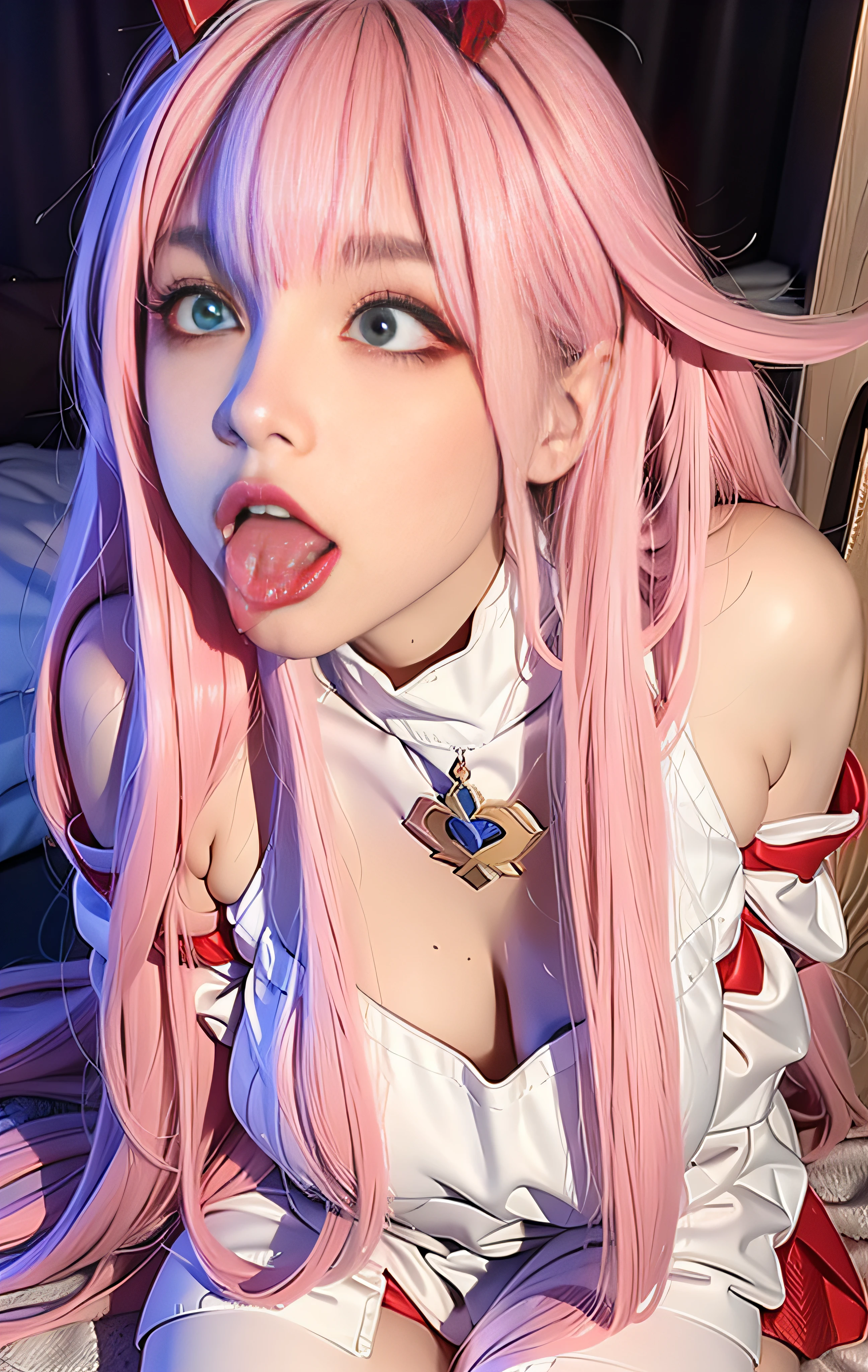 1girl, (sticking out her tongue out), (tongue), ultra high res, photorealistic, best quality, 8k resolution, masterpiece, cat ears, choker, garter belt, garter straps, latex, competitive swimsuit, tank top, close up face view, (ahegao), kneeling, oh face, Open your mouth wide, Stick out your tongue to receive, One hand in your mouth, Ecstasy, (White sperm on your face), Face up, Shoot from above, (White sperm dripping from your mouth), Tongue sticking out, (White sperm accumulation on the tongue), ecstatic look, a large amount of white sperm in the mouth, holding a very thick brown frankfurt in your hand, Sucking very thick brown frankfurters, cheeking very thick brown sausage, a large amount of white sperm from the tip of a very thick brown frankfurter, white sperm on the chest, delicate fingertips, complicated fingertips, sucking a thick brown mountain jaw to the back of the throat white sperm leaking from the gap, water discharge from the crotch, a large amount of sperm all over the body, wet skin, shinny breasts, lotions, (nsfw, eyes up, eyes roll back, bodysuit, latex), zero two