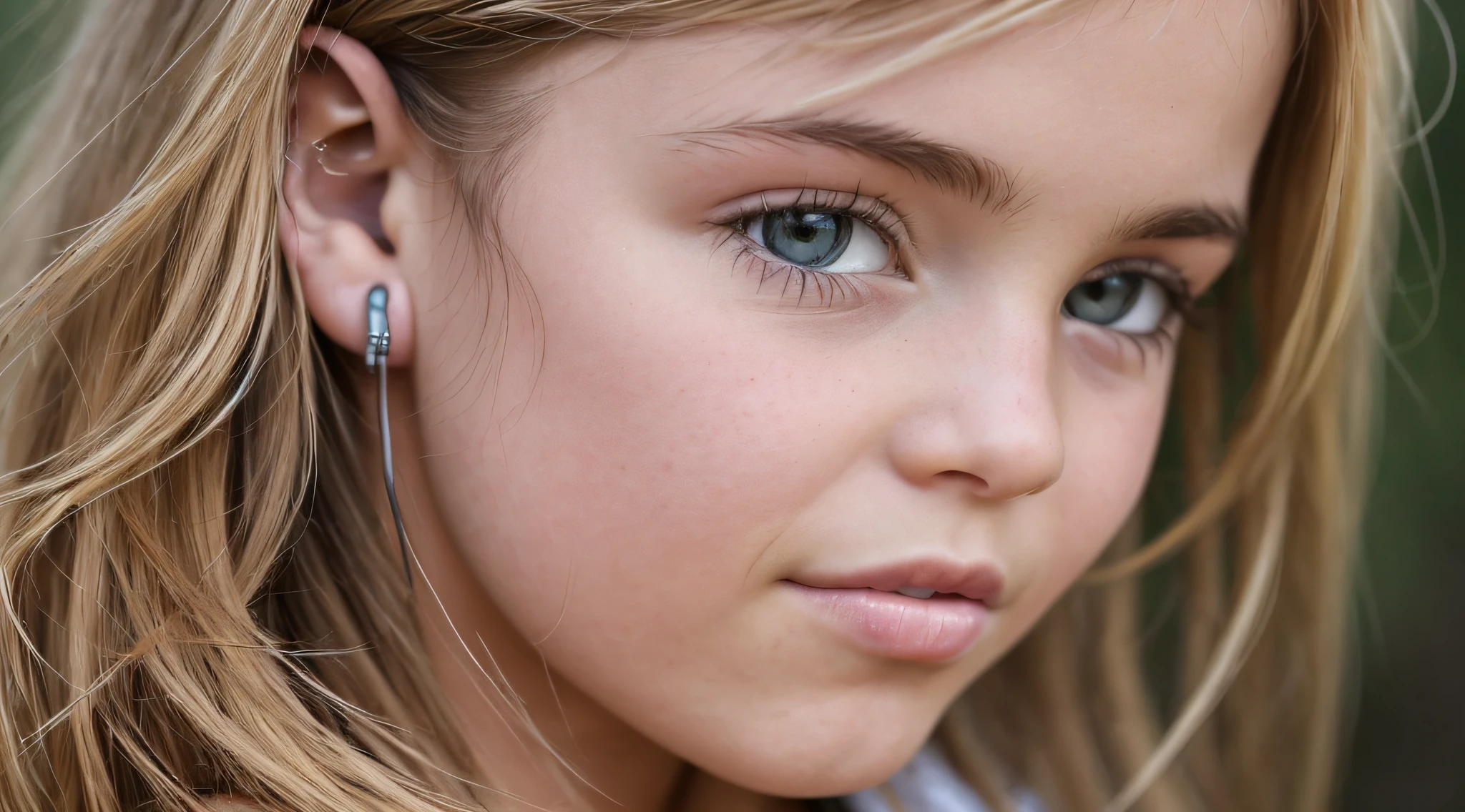 Cavalgar na tempestade, GIRL CHILD 8 YEARS OLD BLONDE HAIR, LONGOS ,CLOSE UP, ESTILO RUSSA DE fones de ouvido, CASACO DE PELE PRETA.