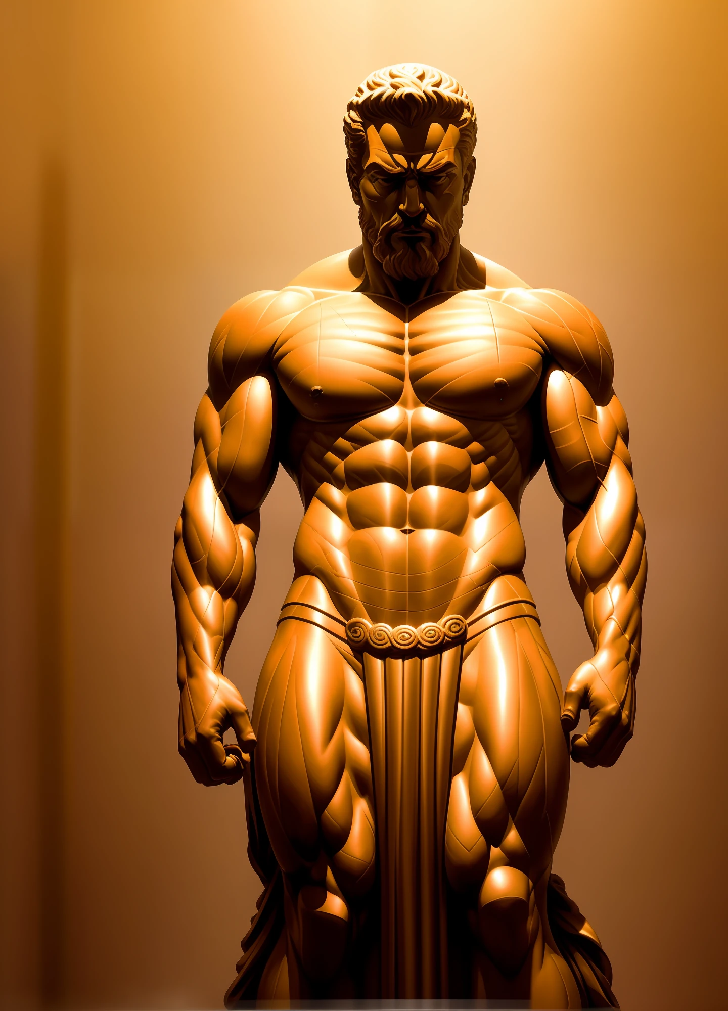 Design an awe-inspiring high-resolution artwork for a YouTube thumbnail featuring a formidable Greek statue. The muscular figure should emanate strength and intensity, with an expression of unbridled rage etched with meticulous detail. Place the statue in a dynamic and captivating pose, frozen in a moment of fierce fury. The lighting should accentuate the intricate chisel marks, casting subtle shadows that highlight the statue's powerful features. Evoking a sense of ancient grandeur, this artwork will captivate viewers with its mesmerizing level of detail, making the thumbnail a visually striking and enticing representation of the mythical Greek figure