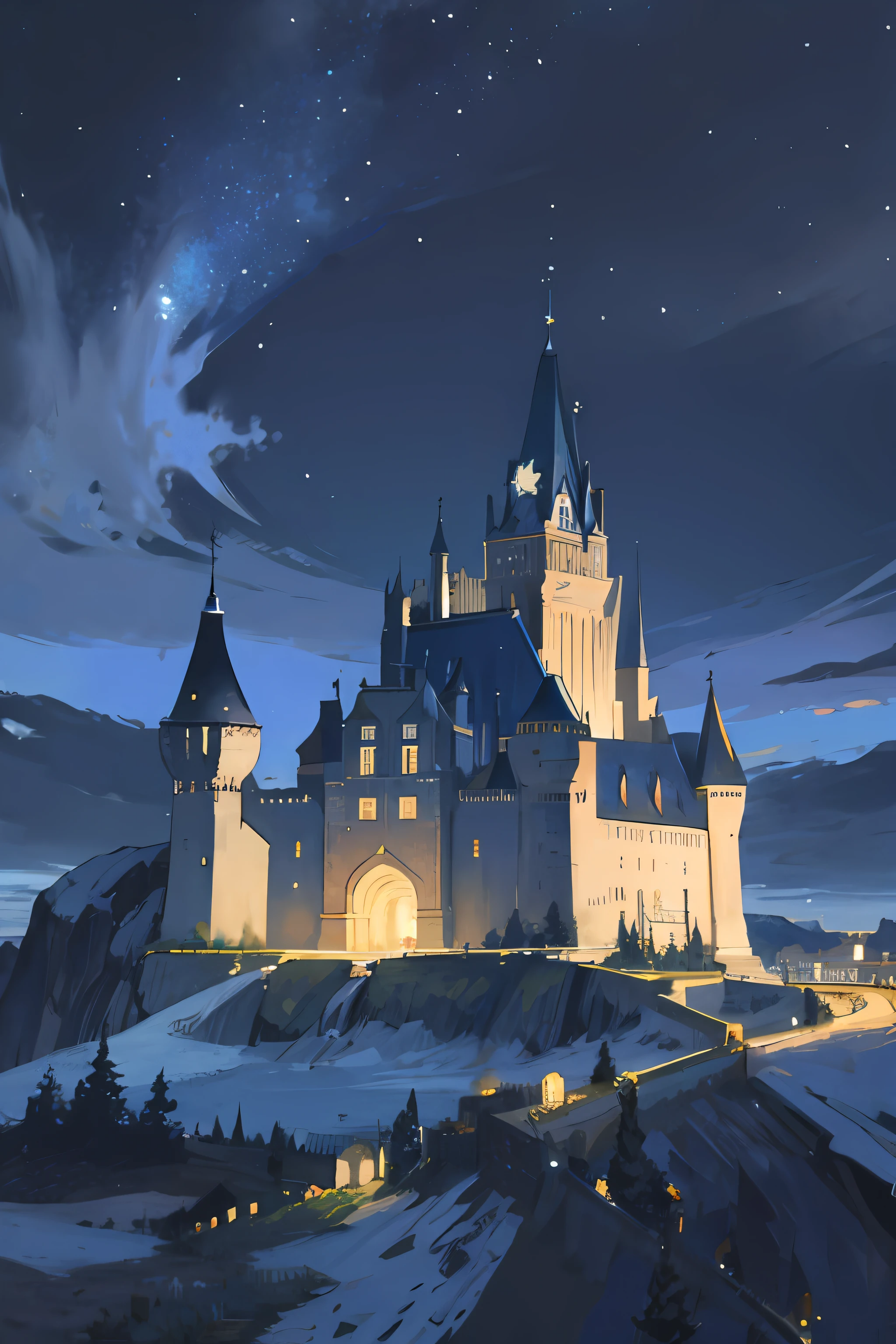 Castle suspended in the night,Van Gogh style,Anime art wallpaper 4k
