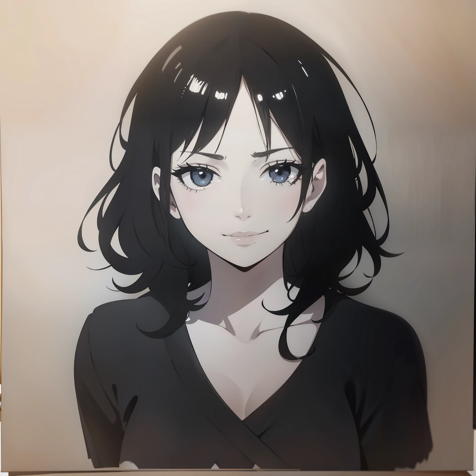 Bored expression, messy medium hair, monochrome portrait, bedroom eyes, smirking, seductive glance, negative space, disheveled fringe,Simple style of painting