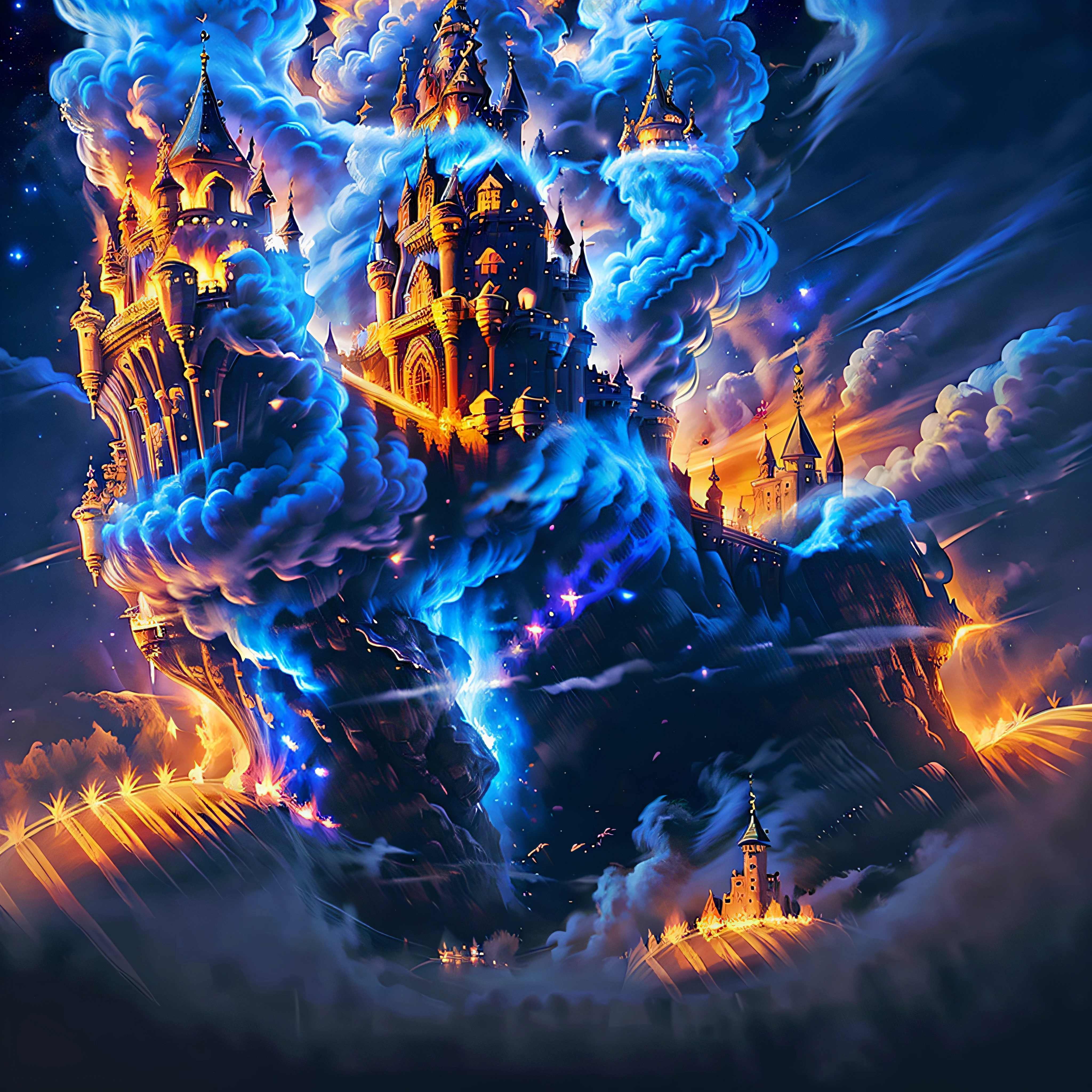Arafed Castle in the sky with a bright star above, flying cloud castle, Epic Castle, epic fantasy digital art style, fantasy castle, Epic castle with tall spires, Art fantastique 4k, Castle in the clouds, Art Fantasy Behance, Flying castle, high fantasy castle, Castle style in the sky, Castle made of clouds, castle background