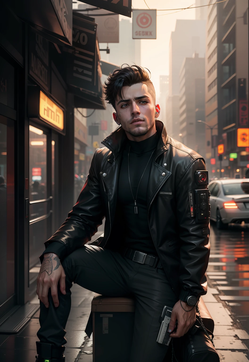 Change background cyberpunk handsome boy, realistic face, 8k, ultra realistic