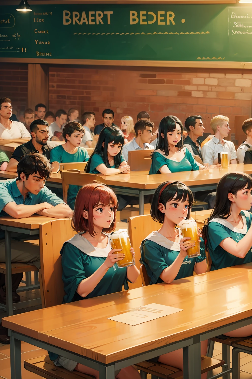 Illustration of 30 graduate students drinking a lot of beer after completing a difficult task