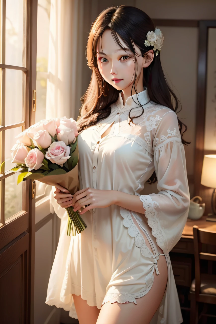 Beauty is like a flower that exudes charm，Illuminated by soft light，Charming and moving。 (Beautuful Women)