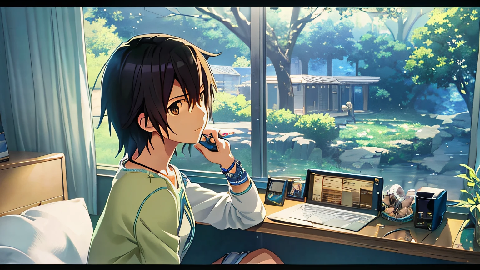(tmasterpiece,best qualtiy), intricately details, 8K, art stations, the wallpaper, offcial art, splashart, tack sharp focus,Anime scene of a woman typing on a computer in a room, ( ( Makoto Shinkai ) ), screenshot from the anime film, anime movie scene, anime movie screenshot, in the style of makoto shinkai, Makoto Shinkai!!, Shinkai sincerely, Makoto Shinkai!, incredible anime movie scene
