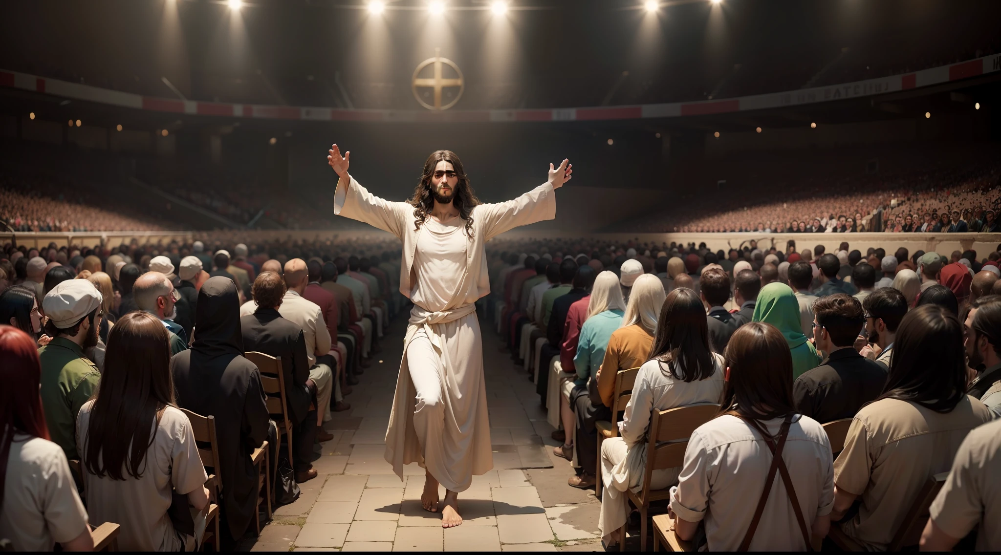 A final image showing Jesus and the crowd, united by the lesson in compassion, underscoring the story's theme.