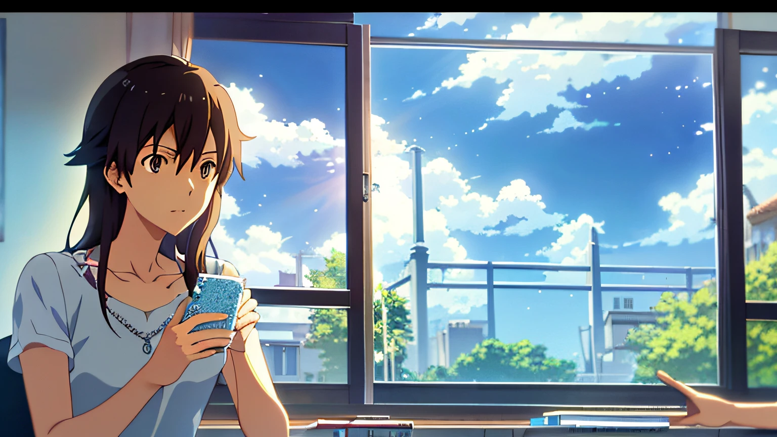 （tmasterpiece，best qualtiy）， intricately details， 8K， art  stations， the wallpaper， offcial art， splashart， tack sharp focus，Anime scene of a woman typing on a computer in a room, ( ( Makoto Shinkai ) ), screenshot from the anime film, anime movie scene, anime movie screenshot, in the style of makoto shinkai, Makoto Shinkai!!, Shinkai sincerely, Makoto Shinkai!, incredible anime movie scene